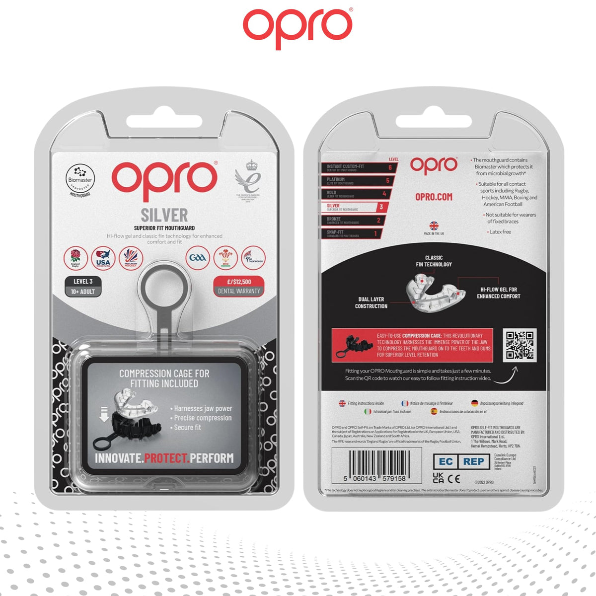 OPRO Silver Level Mouthguard Essential Fit – Gum Shield Adult and Kids – OPRO Mouth Guard Boxing and MMA, Easy Self-Fit Gum Shield Rugby and Hockey – Superior Protection with Dental Warranty