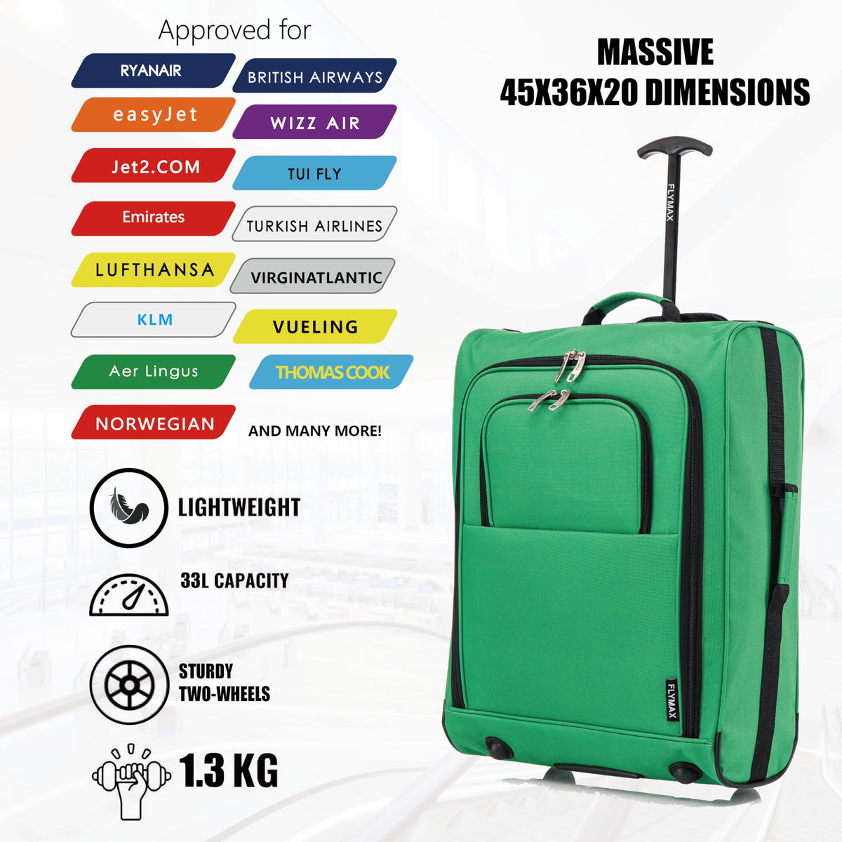 Easyjet 45x36x20 Carry on Suitcase Approved Underseat Cabin Bag Case Lightweight Hand Luggage 1.3kg 33L Black