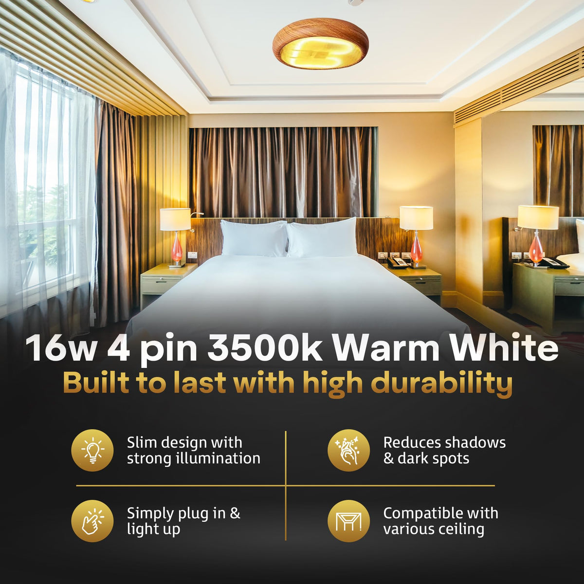 Quebec 16W 2D Square 2-Pin GR8 Cap Compact Fluorescent Lamp, Warm White 3500K, Non-Dimmable CFL Light Bulb, Energy Class A, AC 230V, DD Flat Butterfly Bulb for Flush Mount Ceiling Lighting, 8000 Hours