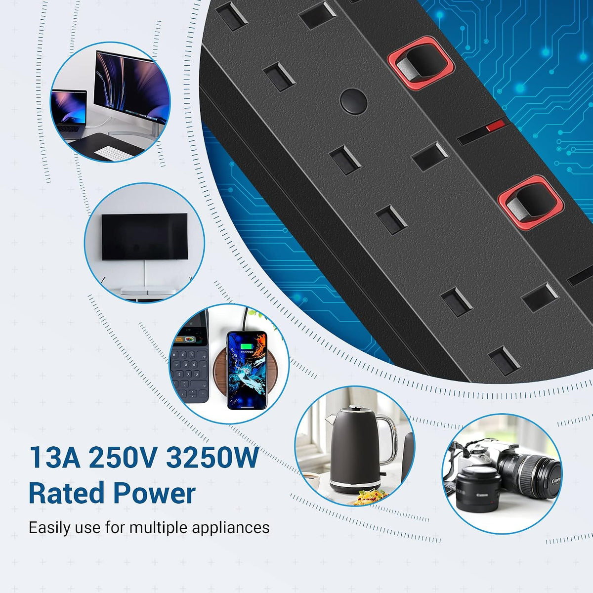 DEWENWILS 6 Way Surge Protected Extension Lead with Individual Switches