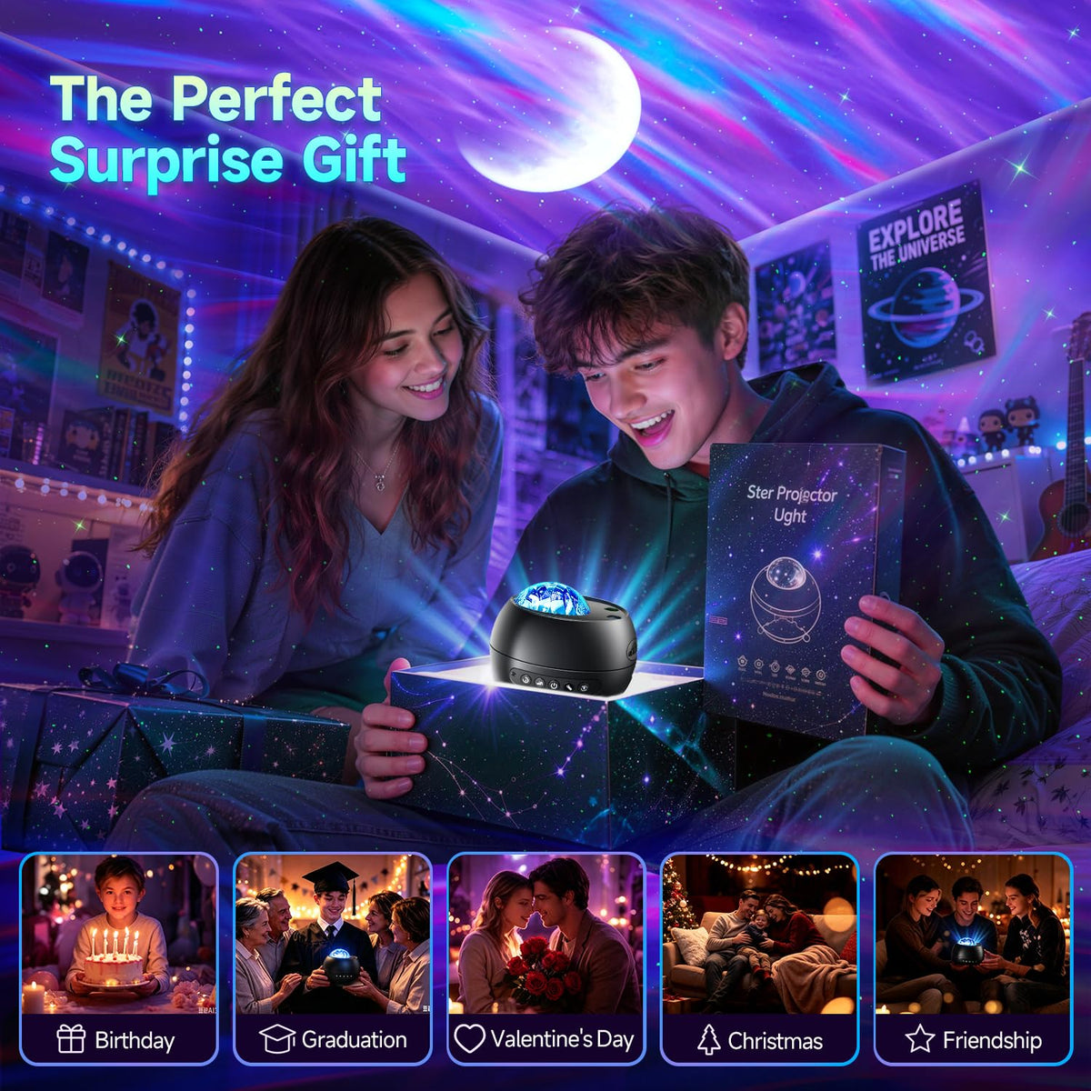 OneFire Galaxy Projector 16 Color Teenage Girl Gifts 5 Films Star Projector