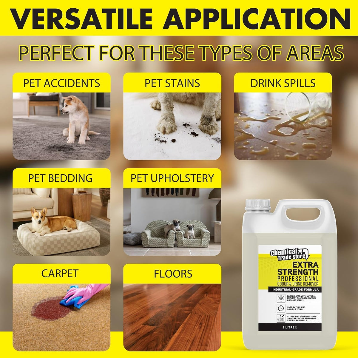 Enzyme Odour & Urine Remover 2.5L - Professional Pet Stain & Smell Eliminator - Safe for Carpets, Upholstery & Hard Floors
