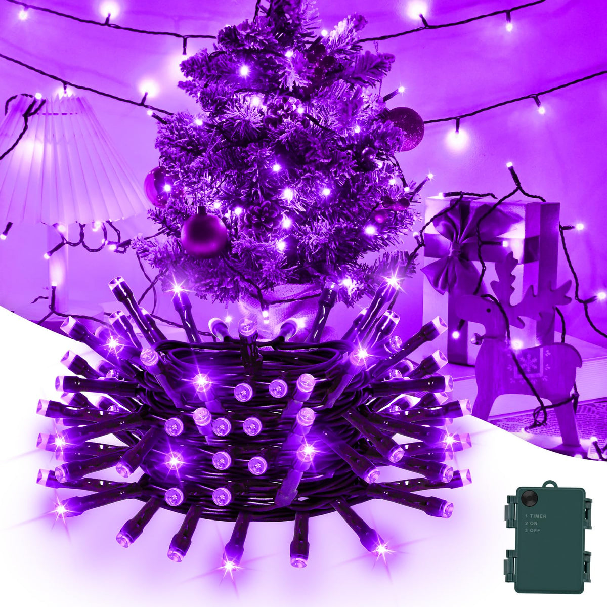 Gcstnn Battery Fairy Lights, 3M/9.8Ft 30LED Battery Powered Fairy Lights Indoor Outdoor with 6h Timer Waterproof String Lights On Green Cable,for Bedroom Christmas Tree Decorations,Garden-Cool White