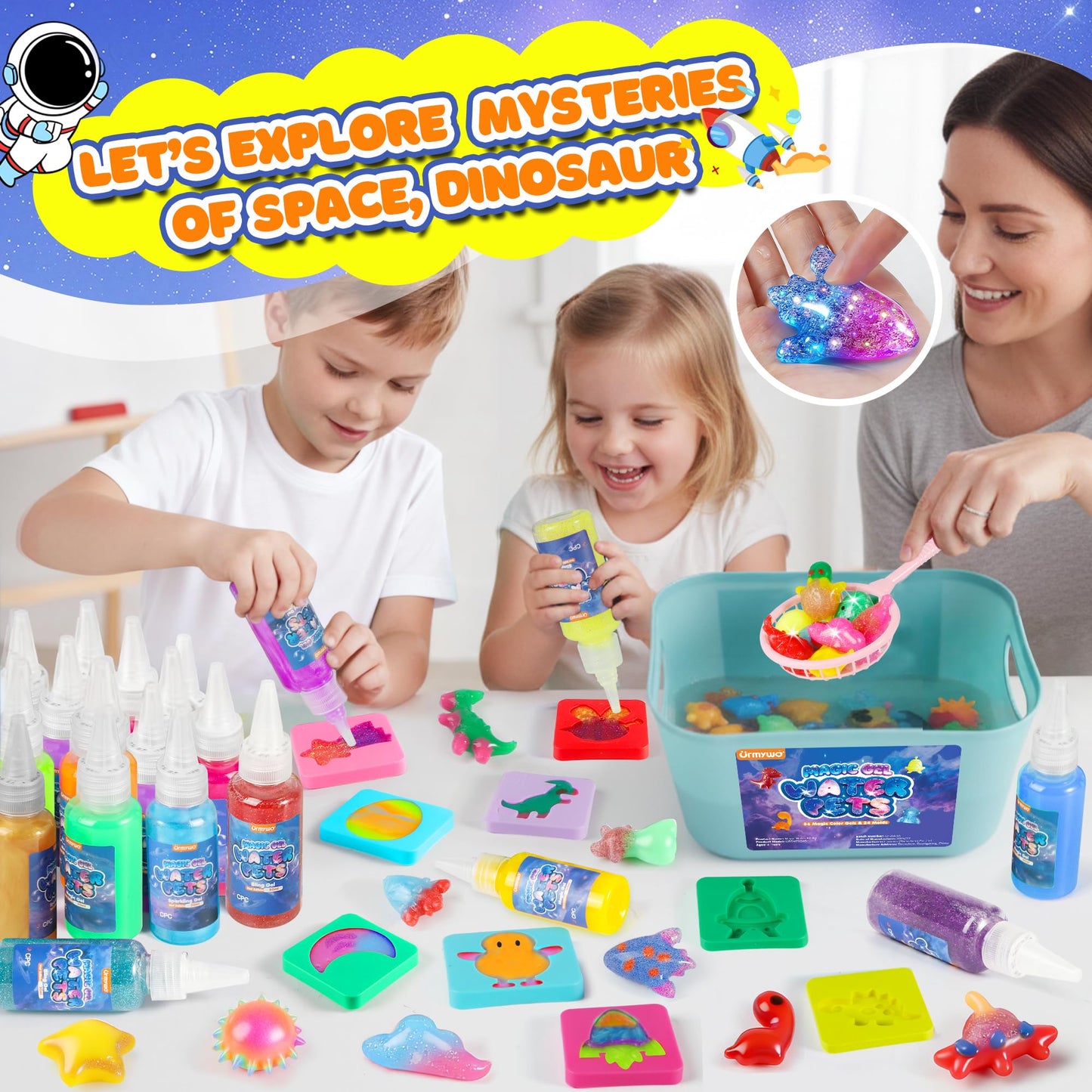 URMYWO Magic Water Elf Toy Kit, DIY 3D Magic Gel Pet Toy Set, 12 Gels & 10 Molds,Easter Gifts Craft & Art Kits for Kids 4 5 6 7 8 9 10 Years Old Mermaid Theme