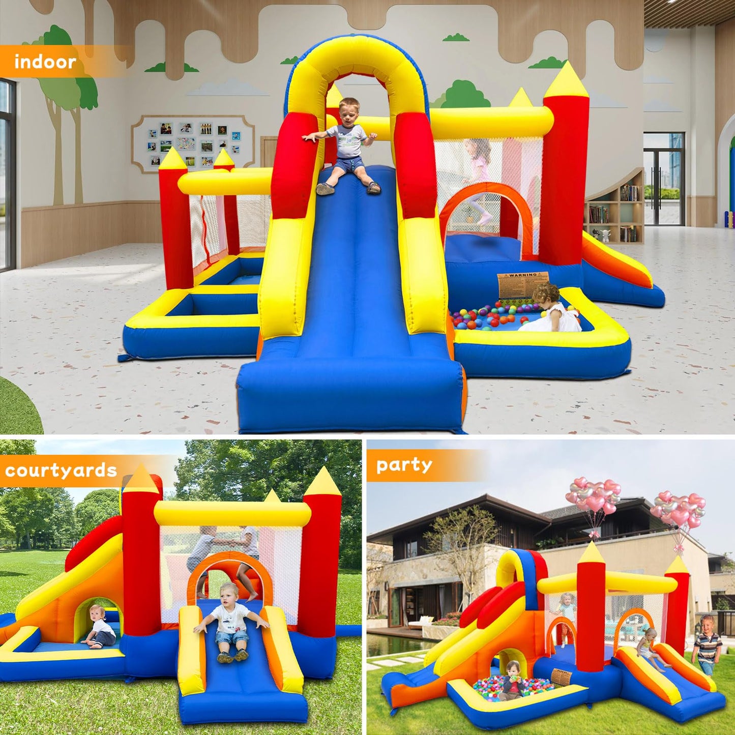 Baralir 7-in-1 Kids Inflatable Bouncy Castle with Blower — 371x351x188cm | Ages 3-10