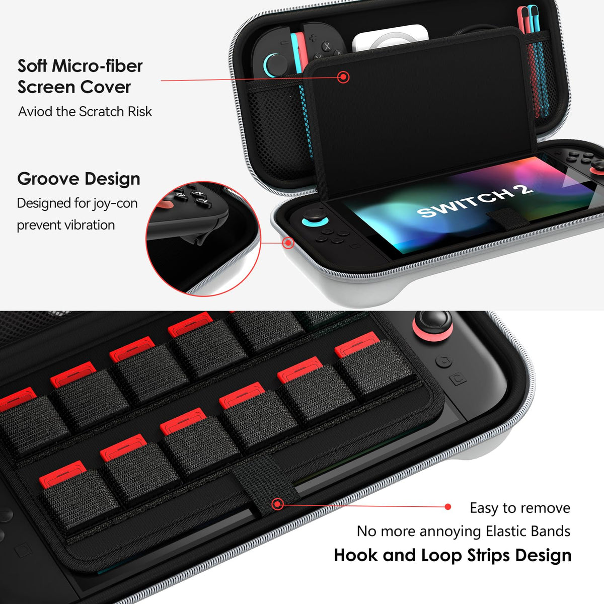 ivoler Carry Case for Nintendo Switch 2 (2025 Model) – Protective Portable Hard Shell Pouch Carrying Travel Game Bag for Nintendo Switch 2 Accessories Holds 12 Game Cartridge– Black