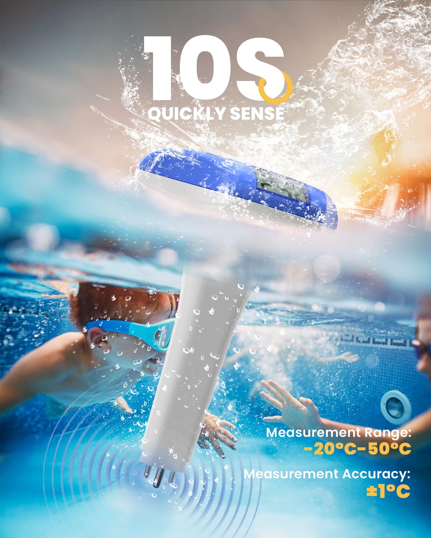 BALDR Solar Pool Thermometer Floating, with LCD Large Digital Display Easy to Read,IPX-8 Waterproof&Environment-Friendly Water Temperature Thermometer Suit for Swimming Pool, Ice Bath, Jacuzzi Hot Tub
