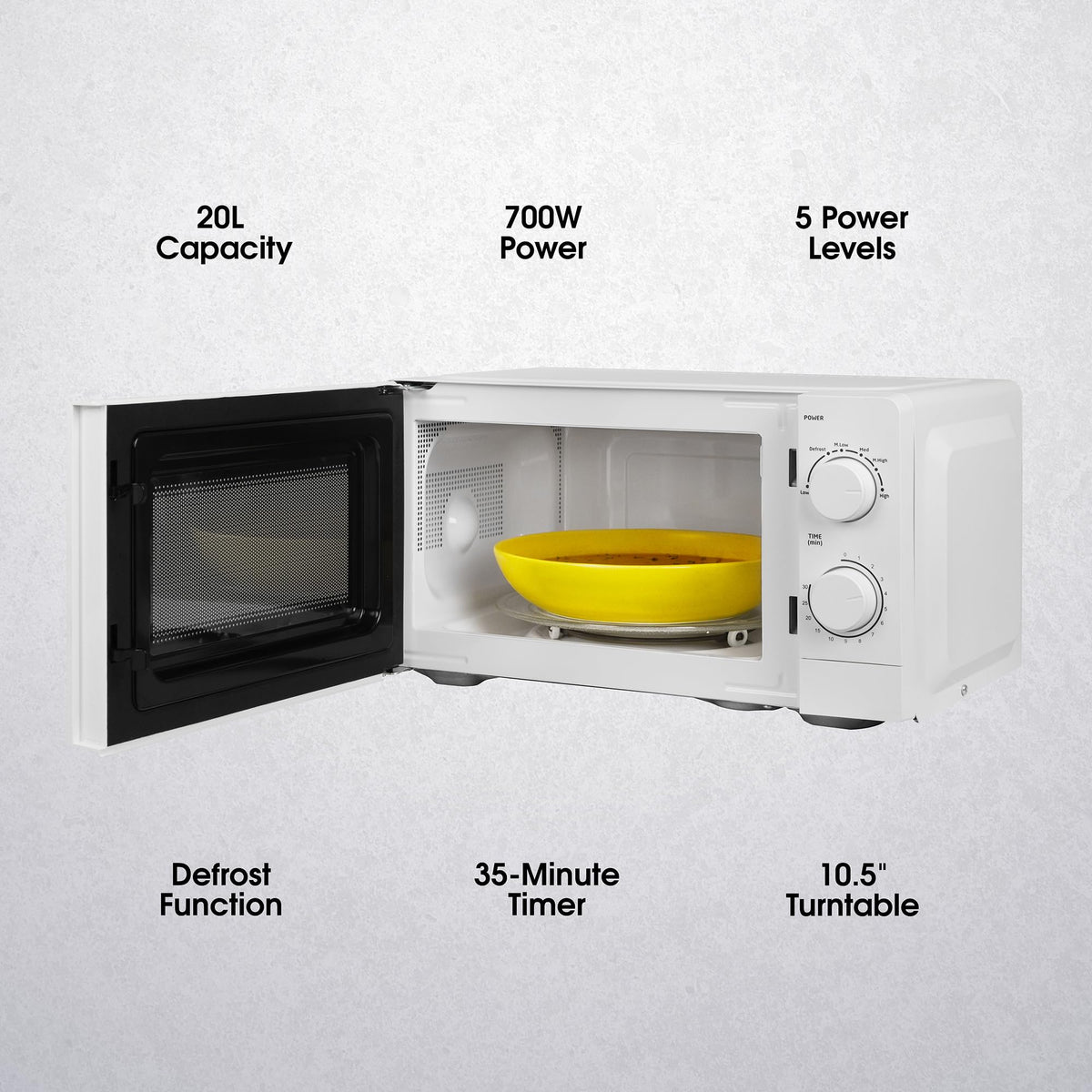Abode Touch Control Microwave 20 Litre Black Digital 700W with Clock & Timer, 5 Auto Cook Settings & Defrost, 10 Power Levels AMT2012B (Touch Control, Silver)