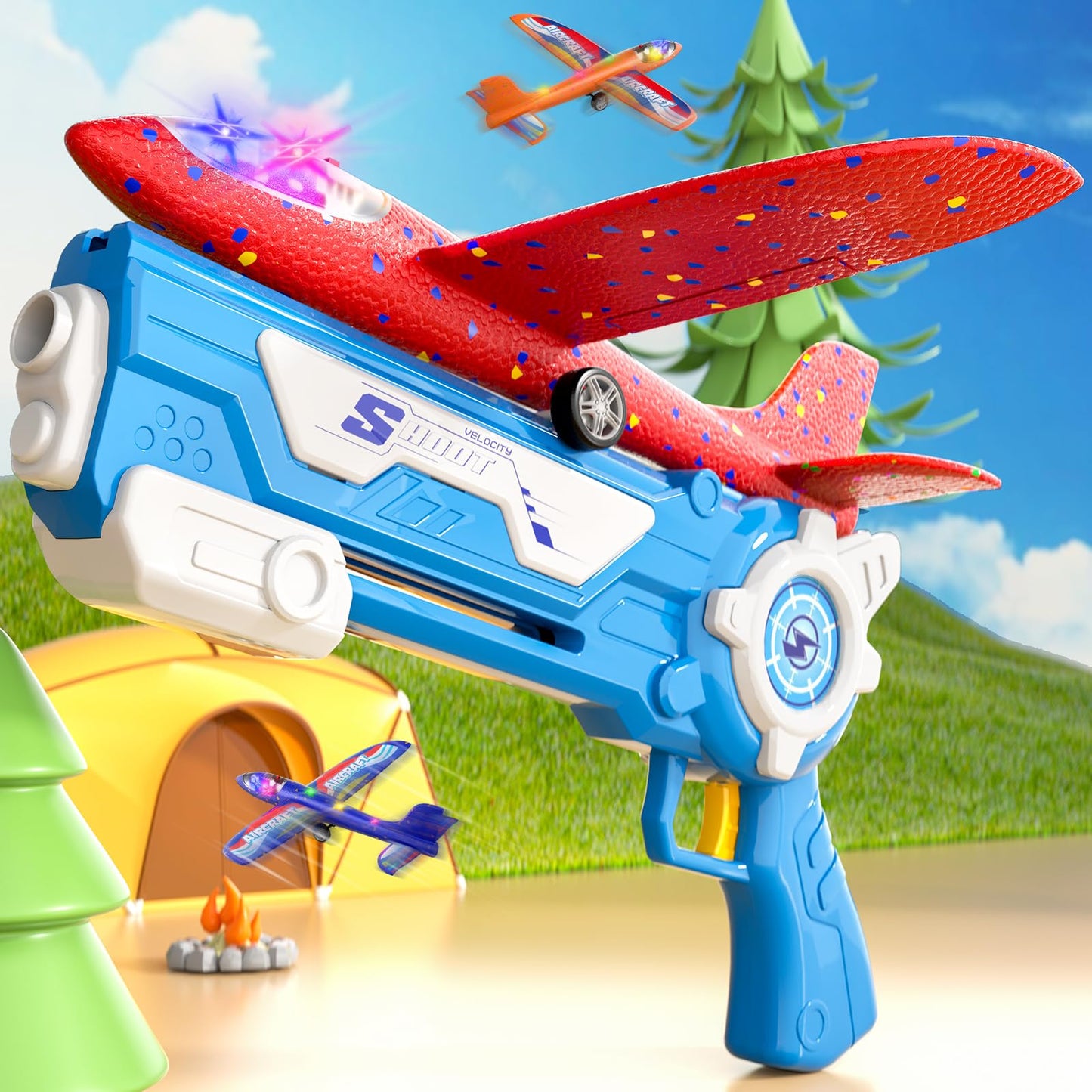 Doloowee Boys Toys for 3 4 5 6 7 8 Years Old, 1 Launcher with 3 Foam Glider Planes, Outdoor Garden Toys Birthday Present Gift for Kids 3 4 5 6 7 8 Year Old