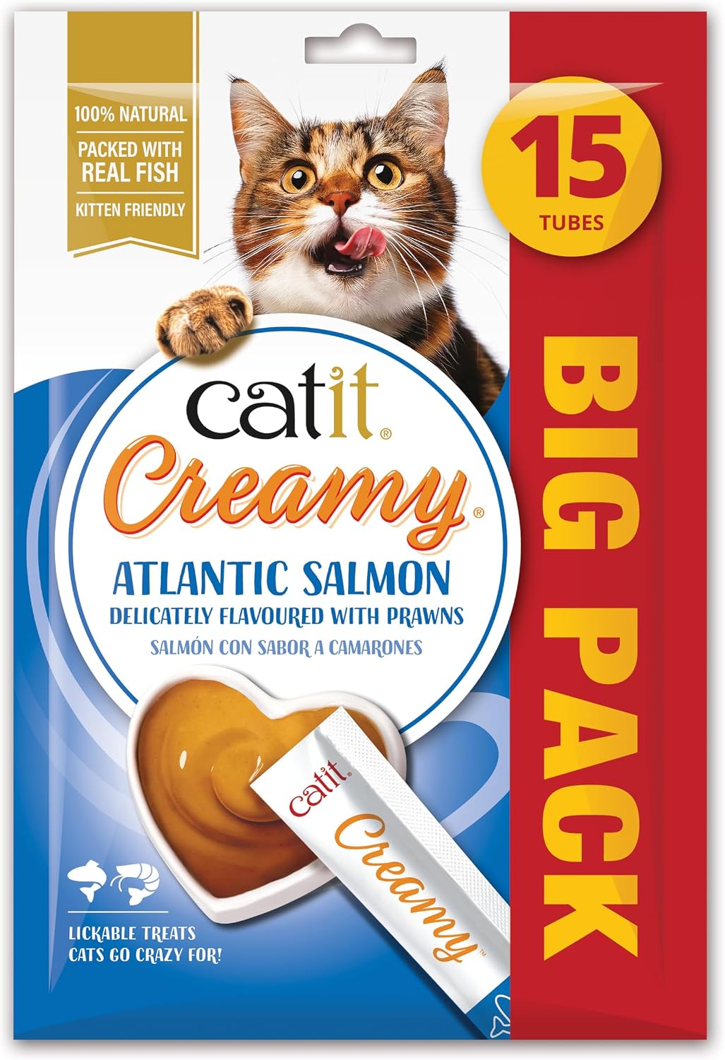 Catit Creamy Salmon & Prawn Lickable Cat Treats for Cats & Kittens 15x10g