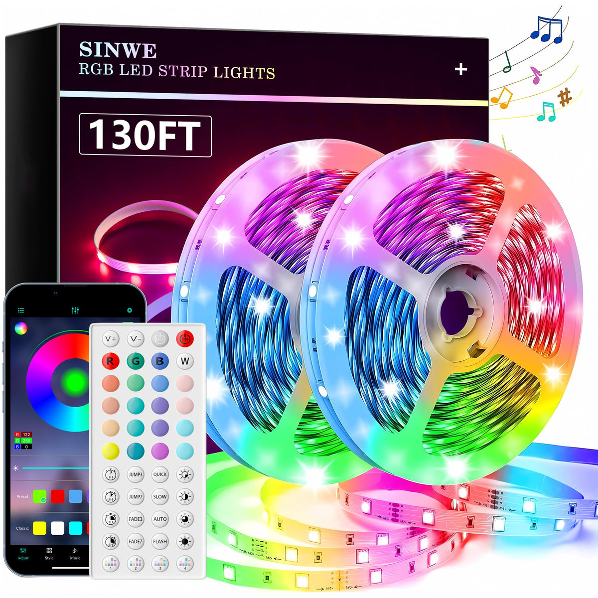 SINWE 65.6FT(20M) LED Strip Lights with App Control, Remote and Music Sync