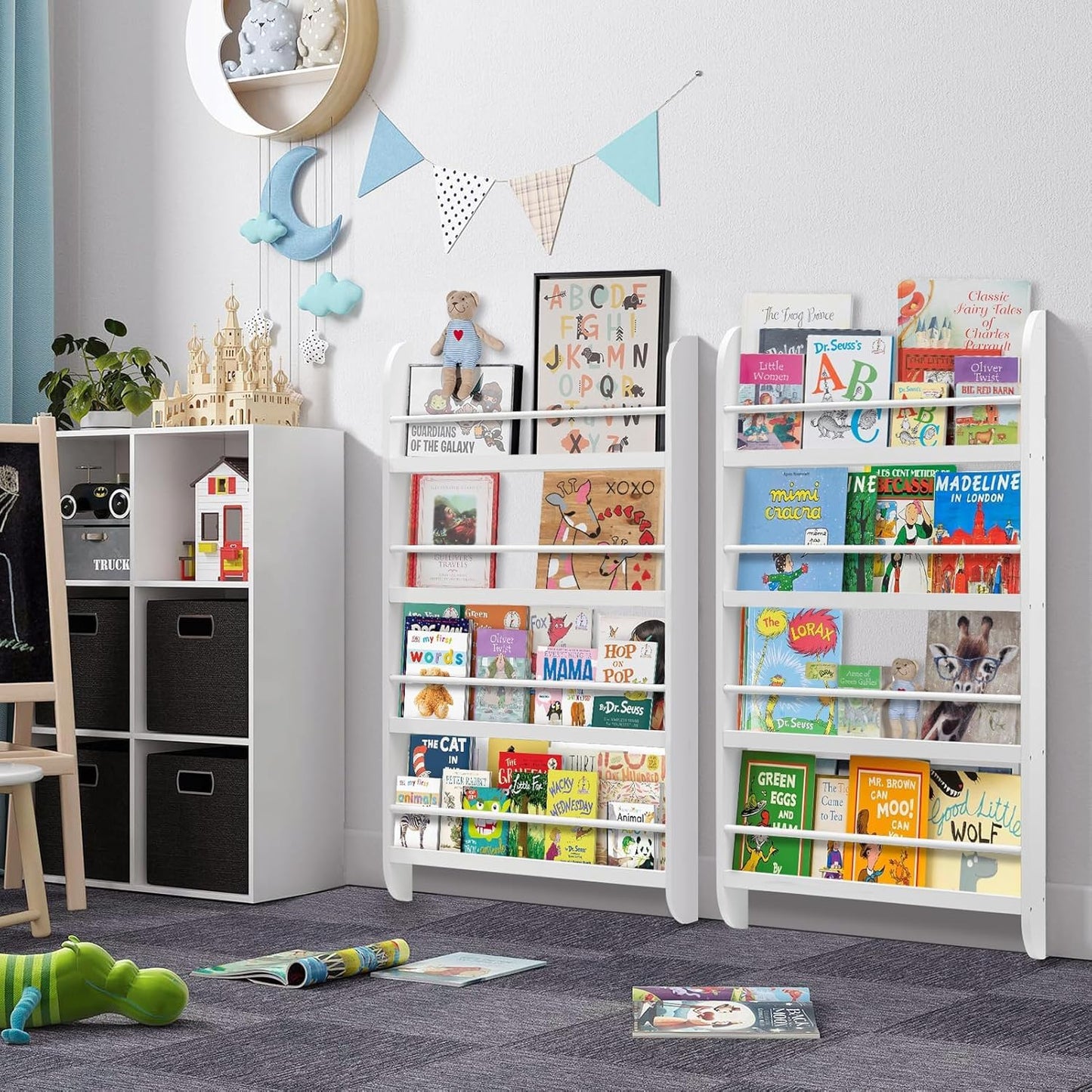 Kids Bookcase Modern Childrens Bookcase 4-Tier Book Shelf Display Rack Book Shelf Kids Room 10 CM Depth Suitable for Children's Children's Room School 116.5x60x 10CM White