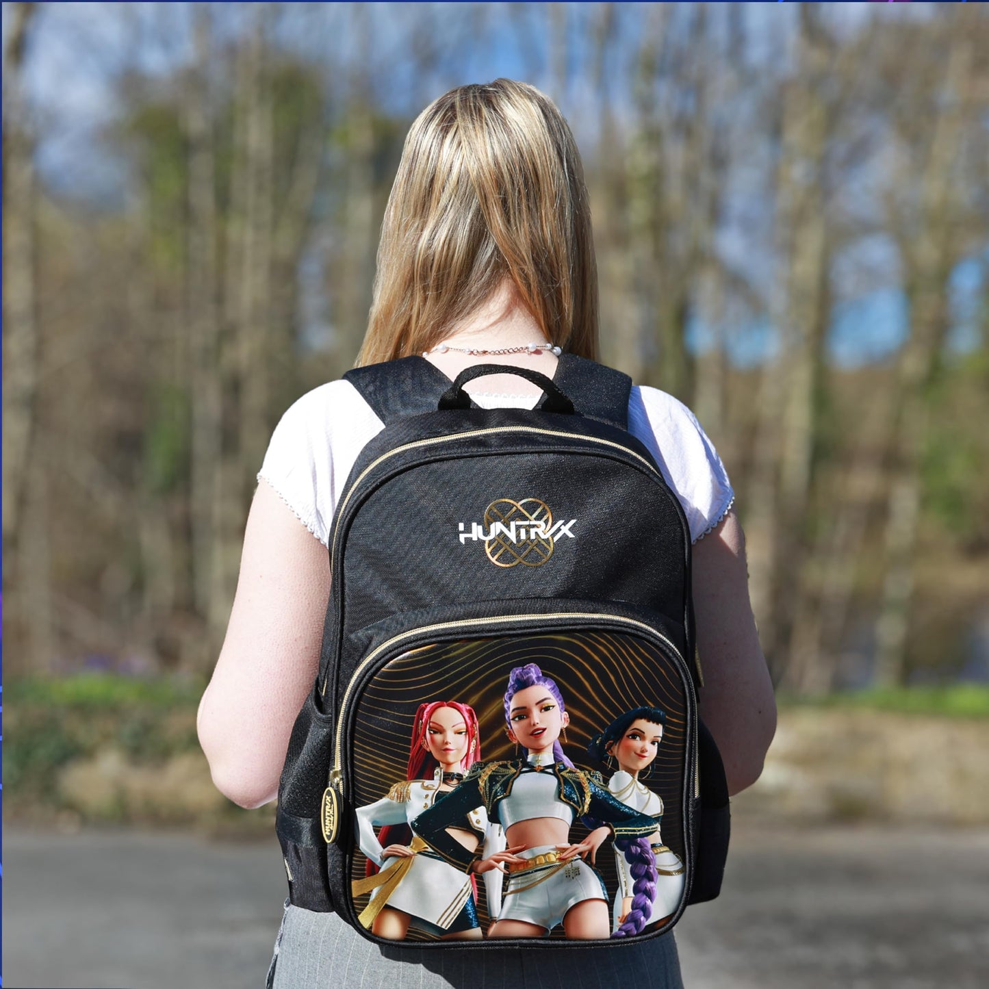Blue Sky Studios KPop Demon Hunters HUNTR/X Backpack - Official Merchandise - Lightweight Kids School Bag with Padded Straps, Front Pocket & Silver Holographic Details - 36cm K-Pop Purple Rucksack