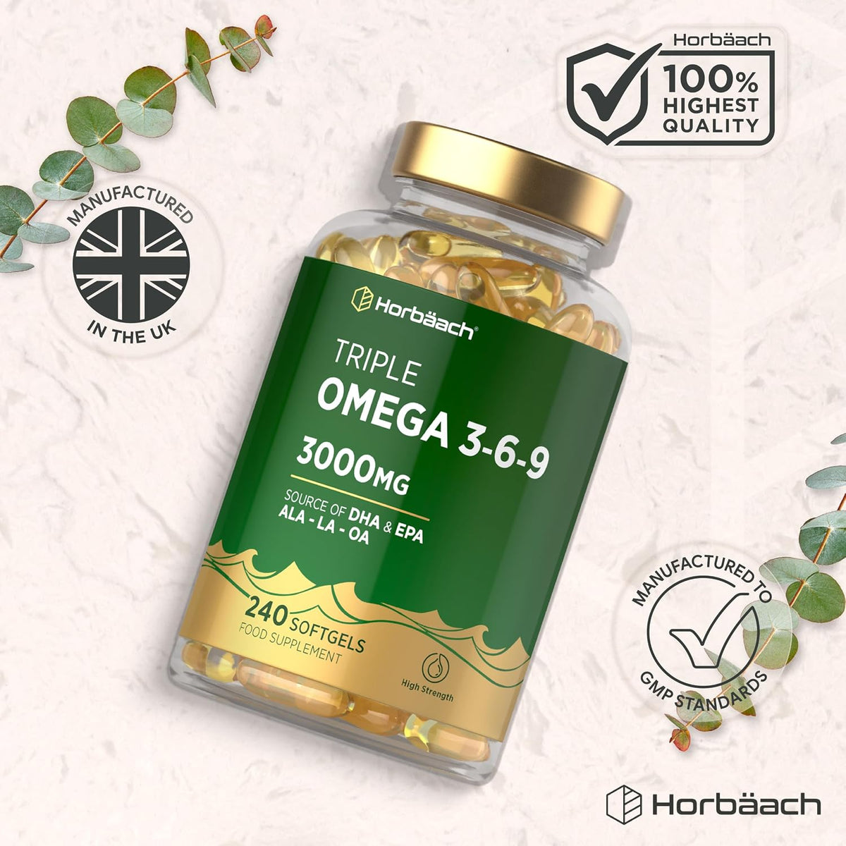 Triple Omega 3 6 9 Capsules 3000mg ALA, LA & OA - 240 Softgels