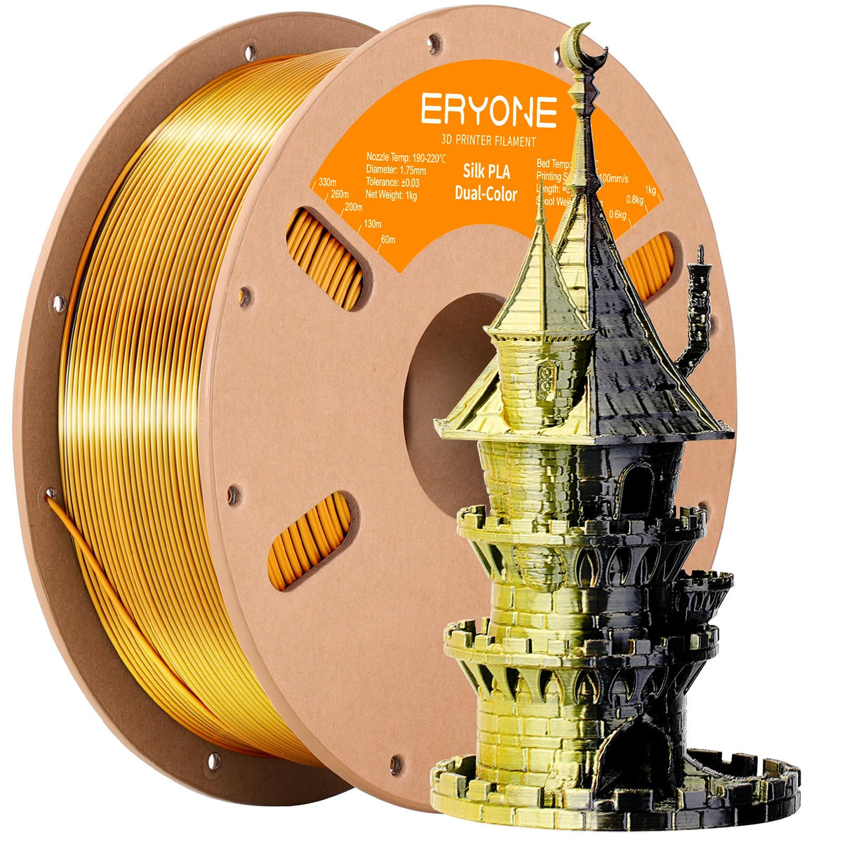 ERYONE Silk PLA Filament 1.75mm,3D Printer Filament PLA,Shiny Glossy PLA Filament,+/-0.03mm,1kg(2.2lbs)/Spool,Silk Liquid Gold
