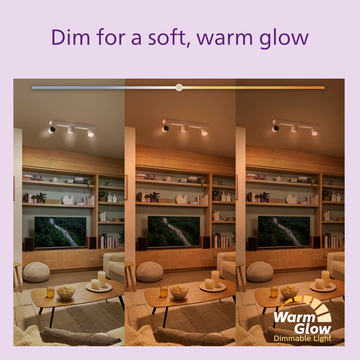 PHILIPS WarmGlow 6 Pack Dimmable [GU10 Spot] LED Light Bulbs, 3.8 W - 50W Equivalent, 2700-2200K. for Relaxed Home Lighting