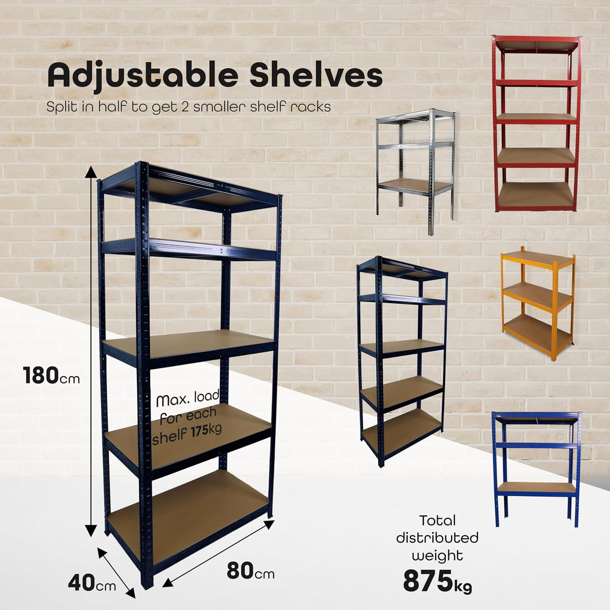 DIVCHI 5 Tier Storage Rack Heavy Duty Shelving Aluminium Garage Shelves Shed Storage Racking Shelf For Warehouse Workshop & Office (Black, Pack of 1) Up to Maximum 175 kg Per Shelf
