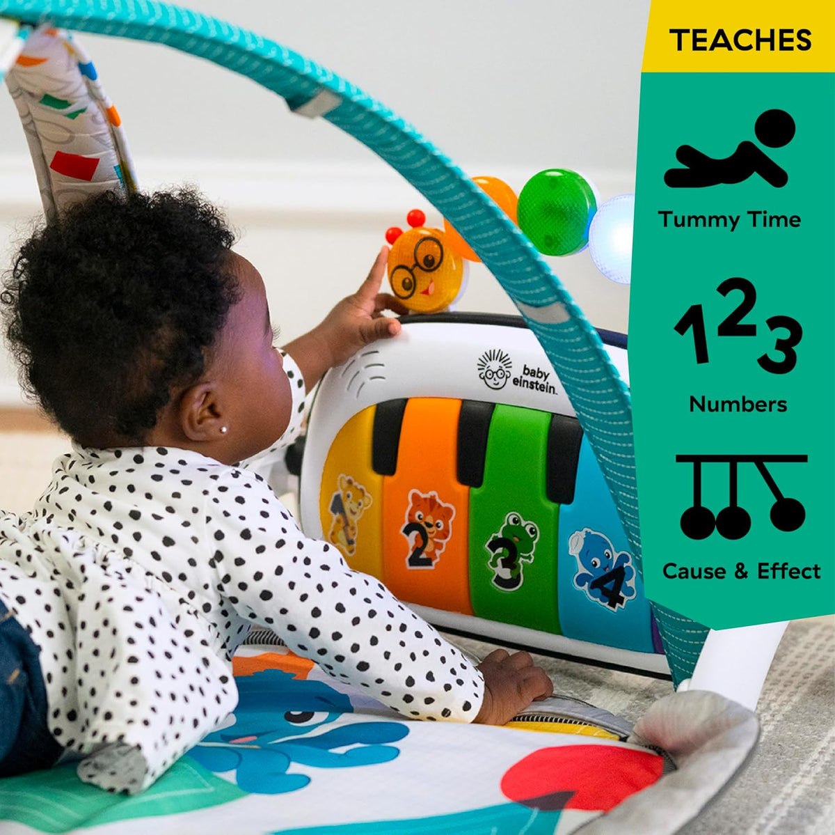 Baby Einstein 4-in-1 Kickin Tunes Play Gym, Tummy Time Baby Play Mat with Kick Piano, Music & Language Discovery, Sensory Toys, Lights & Sounds, for Newborns & Up