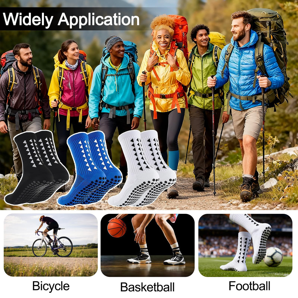 3 Pairs Non Slip Football Socks, Football Grip Socks for Men, Soccer Socks with Rubber Dots for Yoga Running Hiking