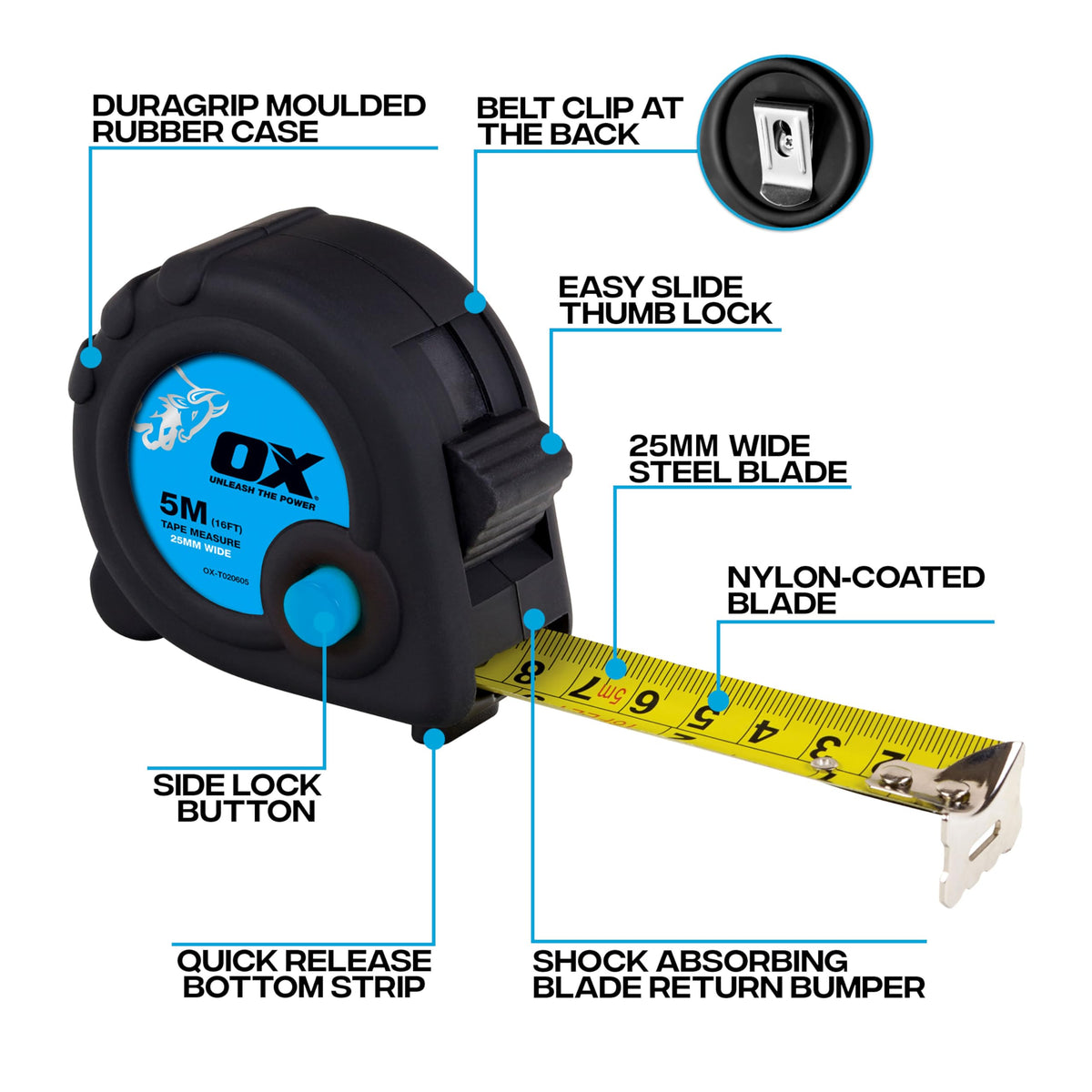 OX Trade 8m Tape Measure Twinpack - Metric & Imperial, Nylon Coated Blade