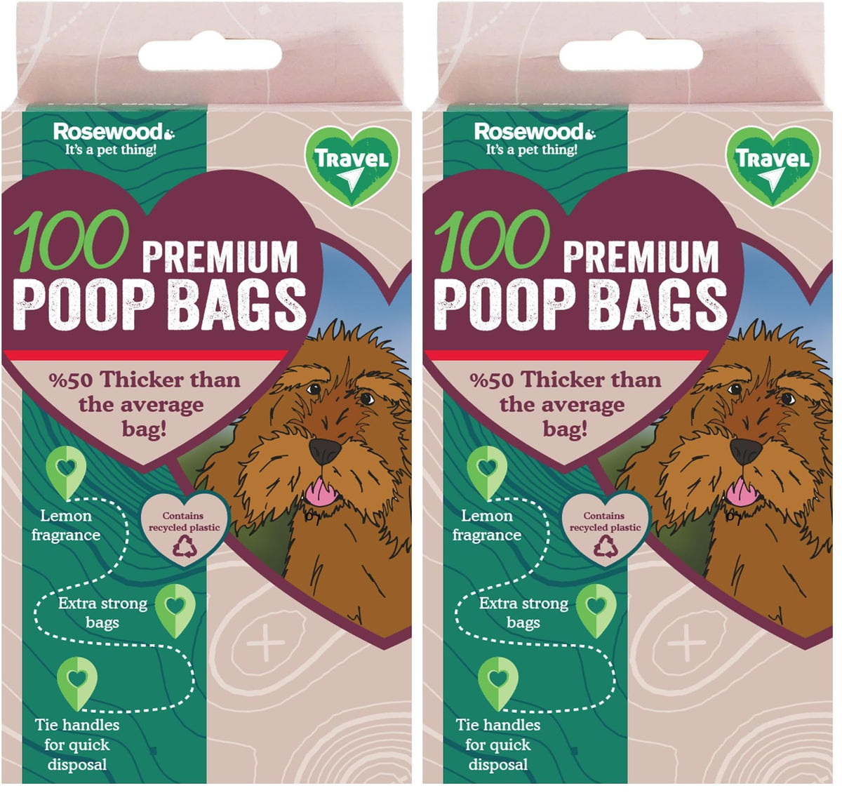 Rosewood Dog Poo Bags with Handles - 100 Easy Clean-Up Poop Bags, Loose Packed Dog Waste Bags with Tie Handles, Lightly Scented, Black