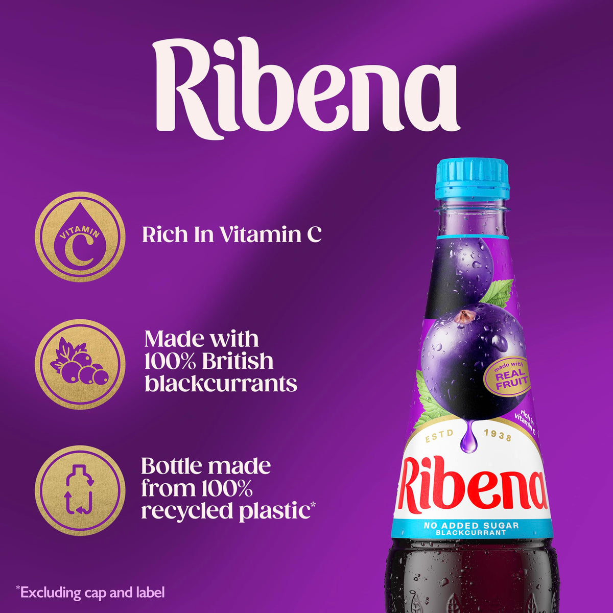 Ribena Blackcurrant Squash 1.5L – Real British Blackcurrants | Rich in Vitamin C | No Artificial Colours or Flavours | 100% Recycled Plastic Bottle
