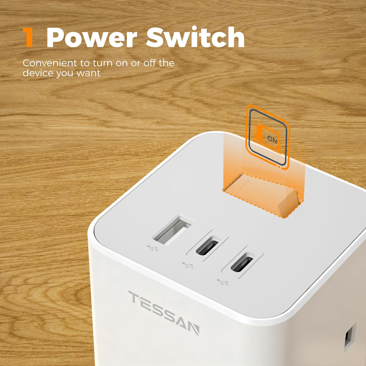 TESSAN Tower Extension Lead with USB C Slots
