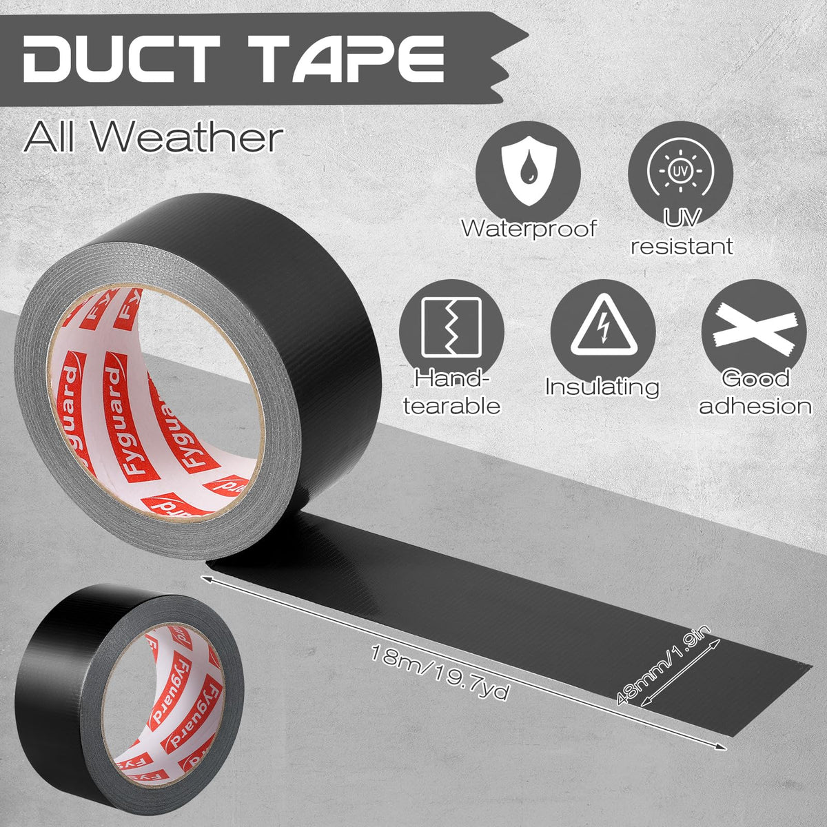 3 Rolls Duct Tape 48mm x 18m 8.5Mil, Silver Gaffer Tape 210μ