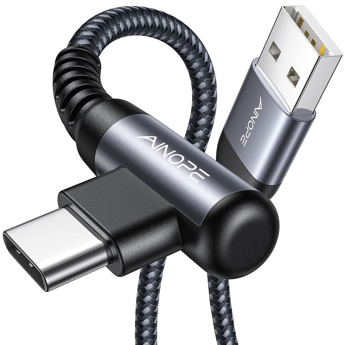 AINOPE USB C Charger Cable,(2Pack 2M) 3.1A Right Angle USB to USB C Cable