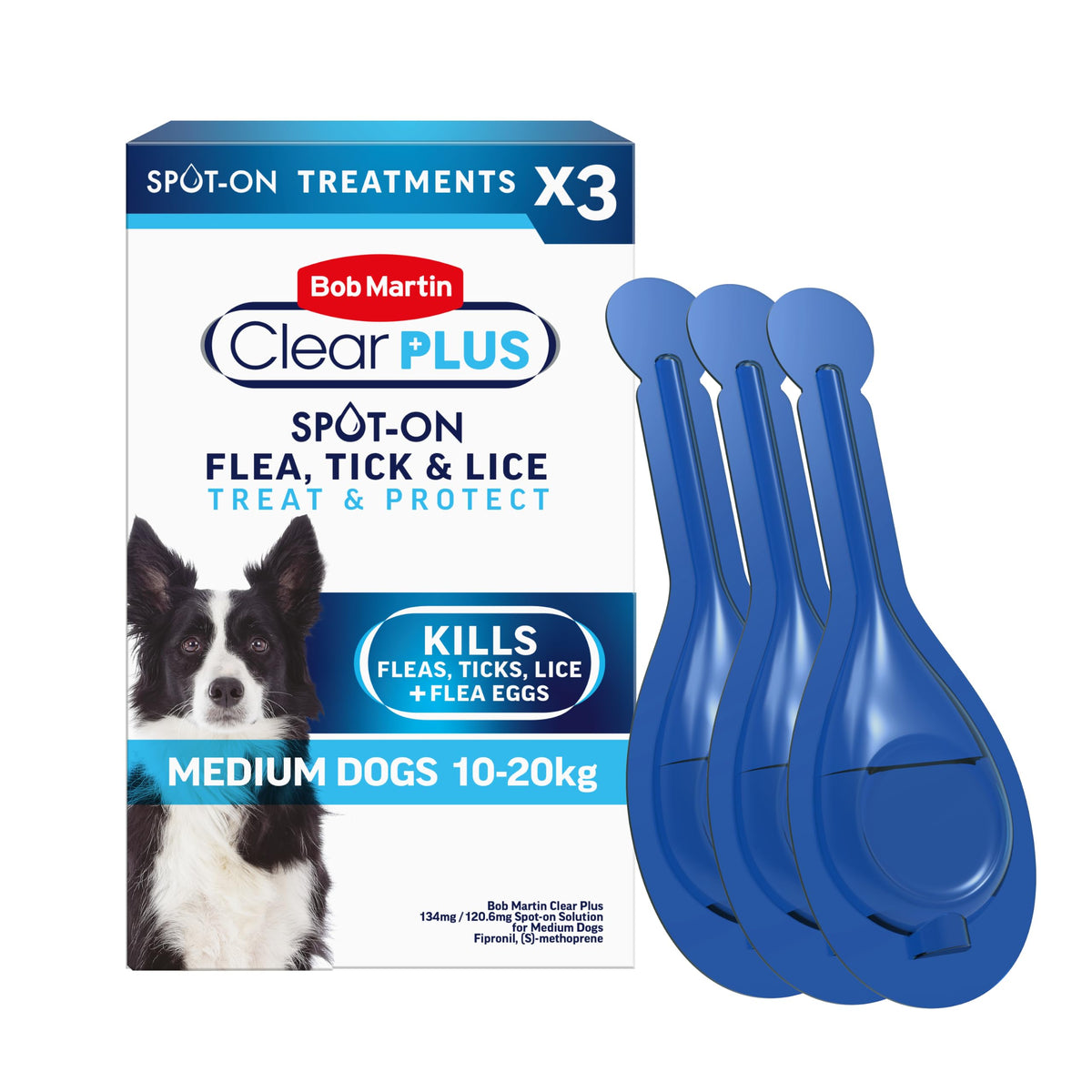 Bob Martin Clear Spot On Flea Treatment for Small Dogs (2-10kg) - Kills Fleas & Ticks (3 Pipettes)