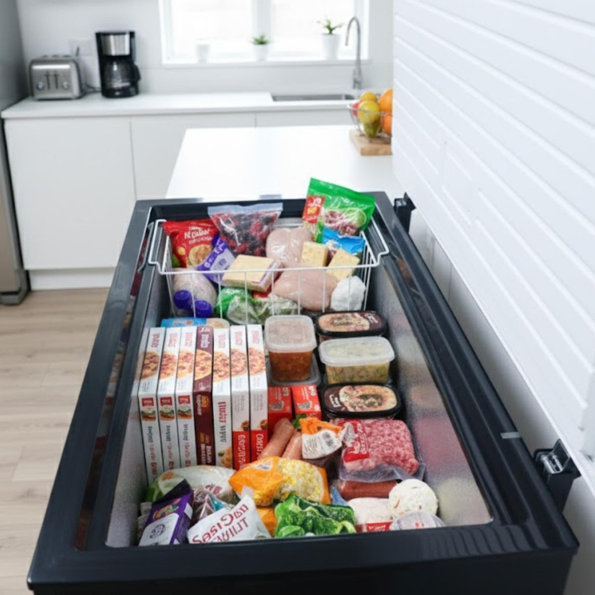 HYE Chest Freezer - 205L Capacity, Freestanding Design, Black