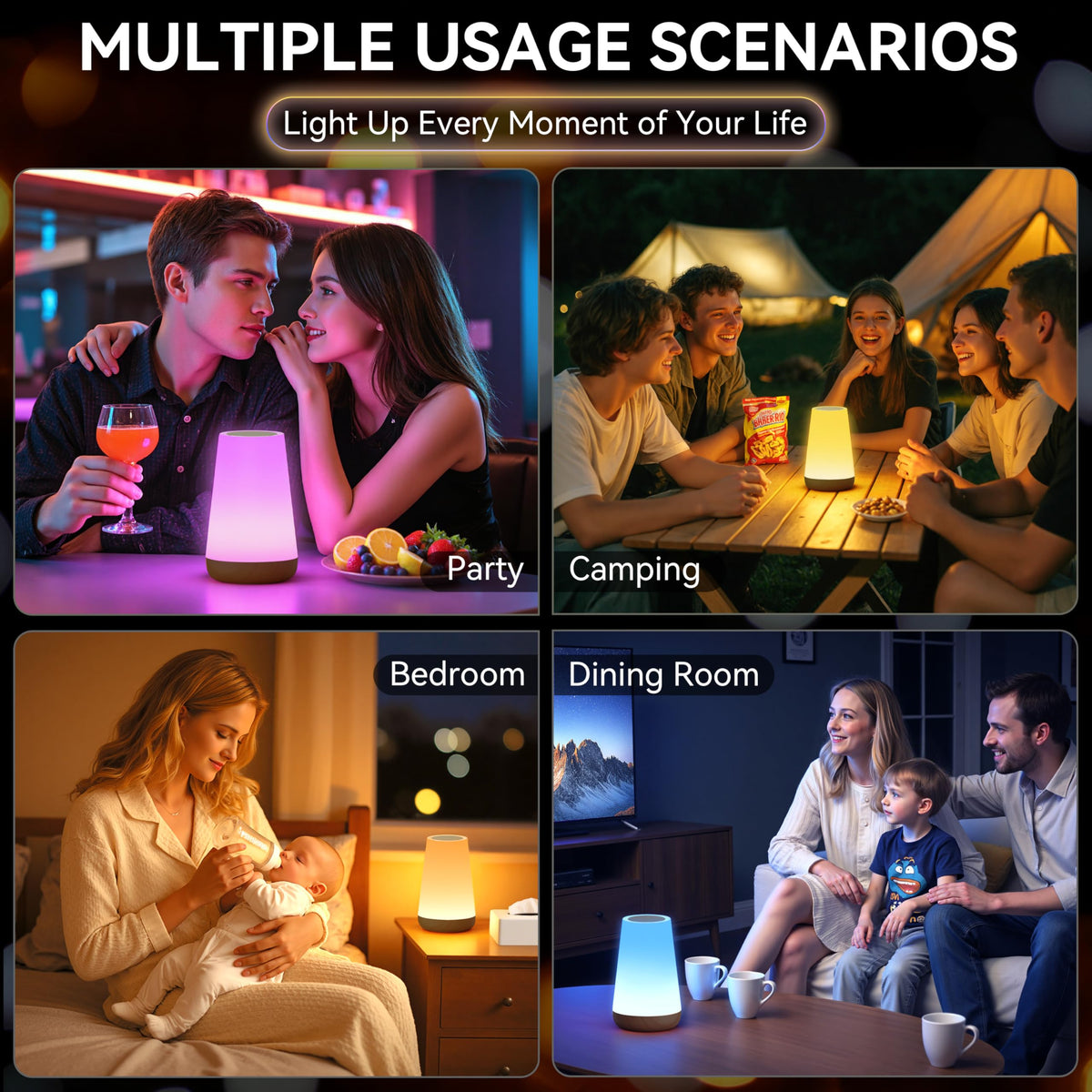 Auxmir Night Light 2 Pack, LED Touch Bedside Table Lamp, 2500mAh Rechargeable Light with RGB Color Changing, Portable Lamp for Children, Kids, Bedroom, Living Room, Camping
