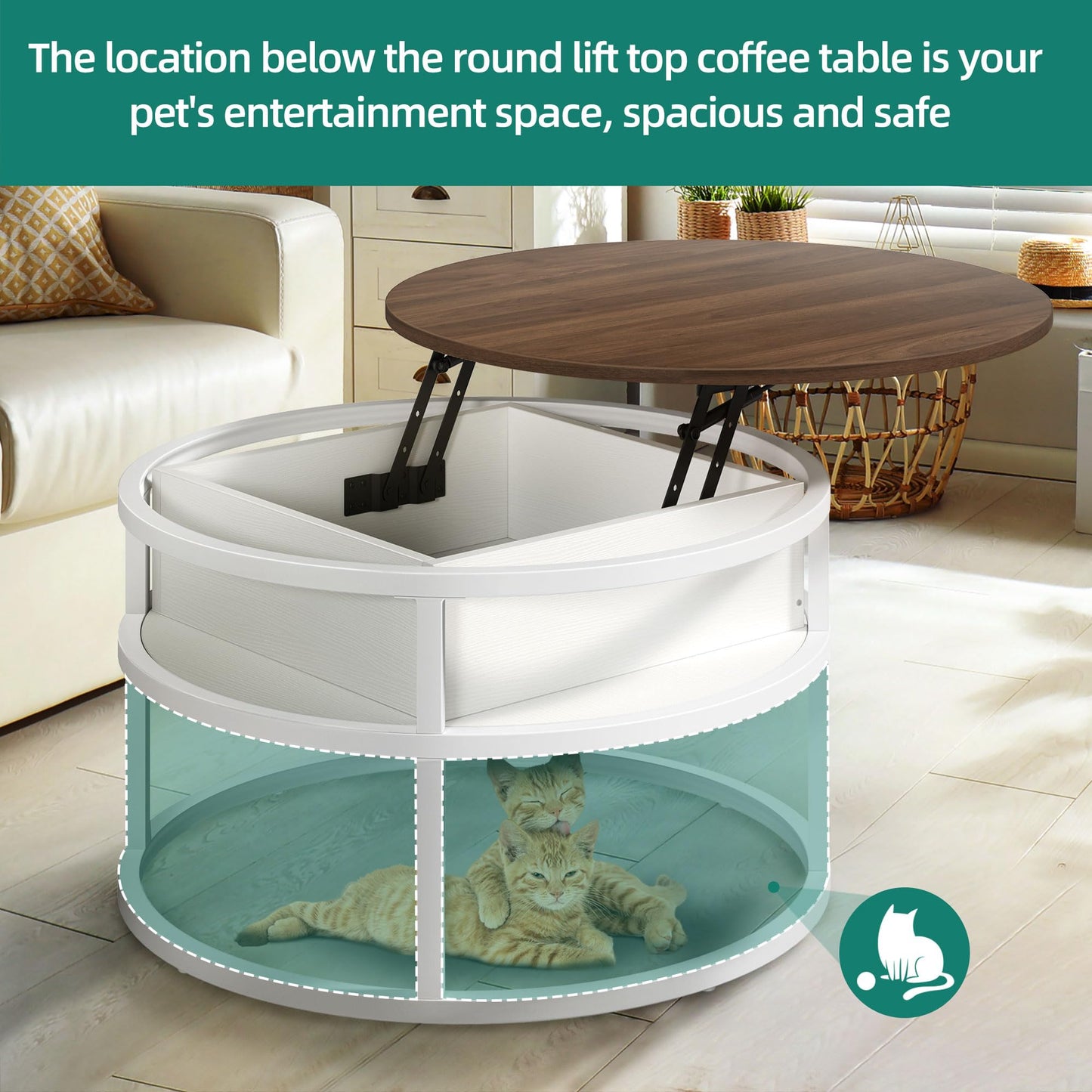 YITAHOME Coffee Table with Lift Top, lift up Coffee Table Round with Hidden Storage Compartment, 60x60x47cm