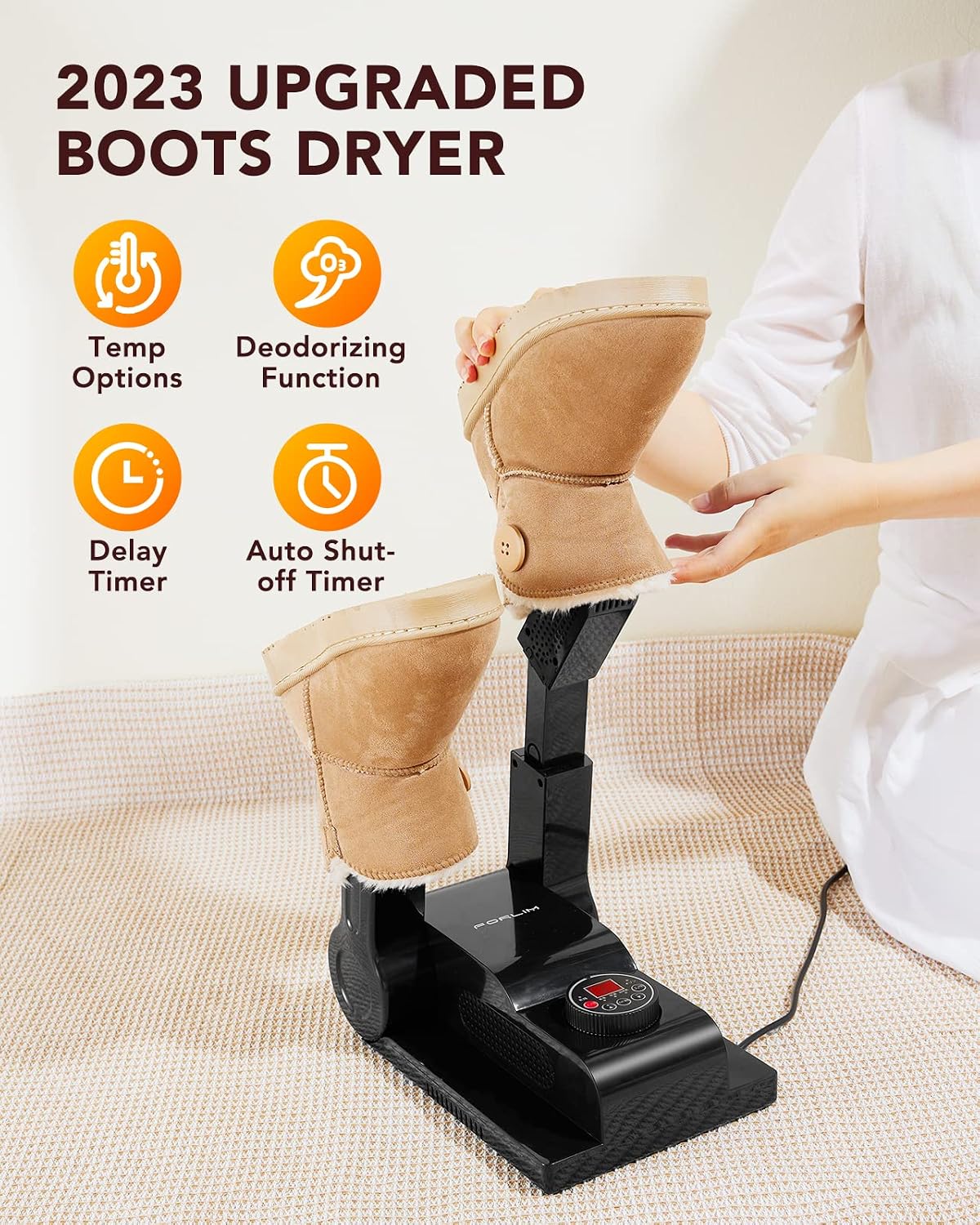 FORLIM Shoe & Boot Dryer for Work Boots, 3 Temp Modes, 24H Delay, Black