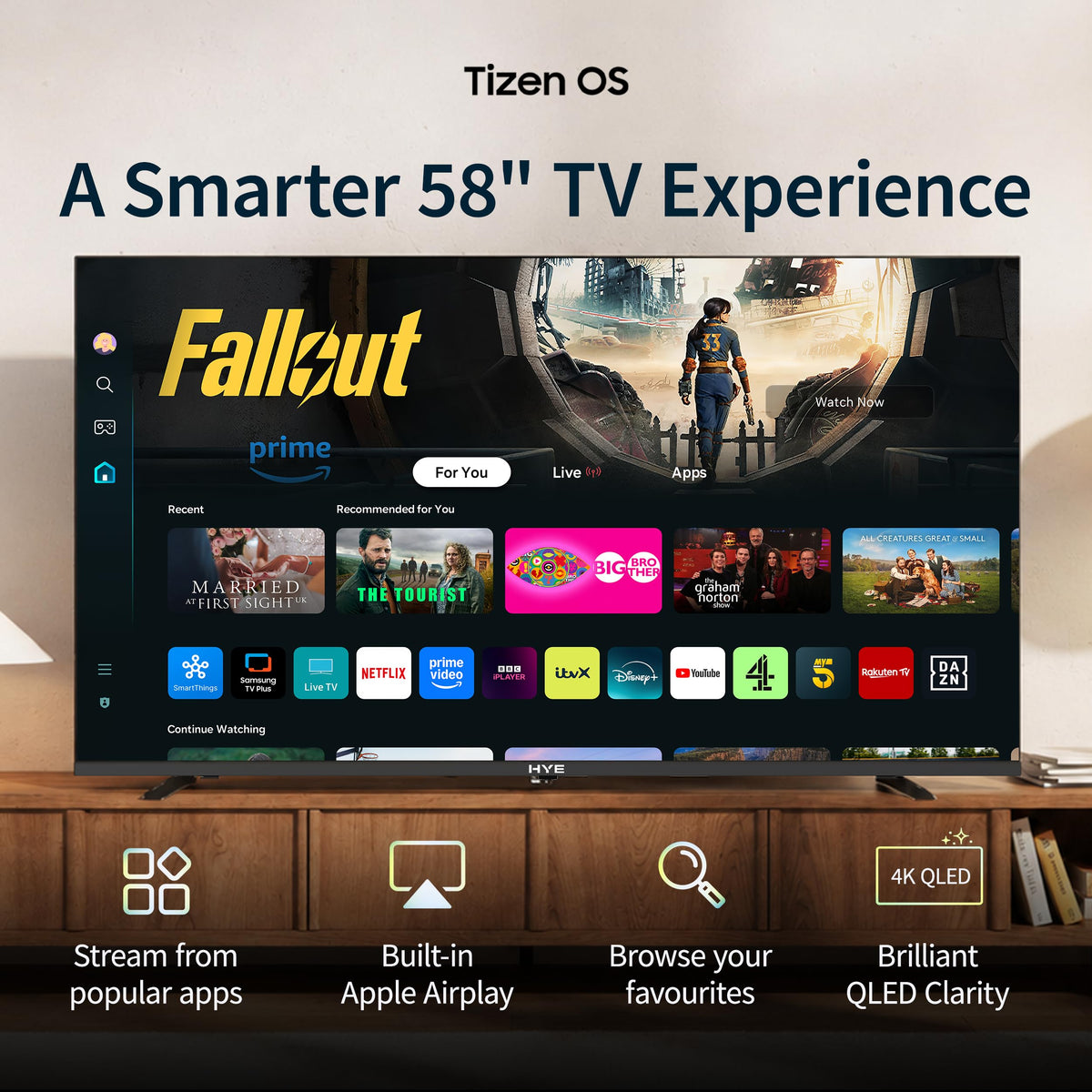 HYE 50" LED Smart TV - 4K Ultra HD, Samsung Tizen OS & Gaming Hub, Black