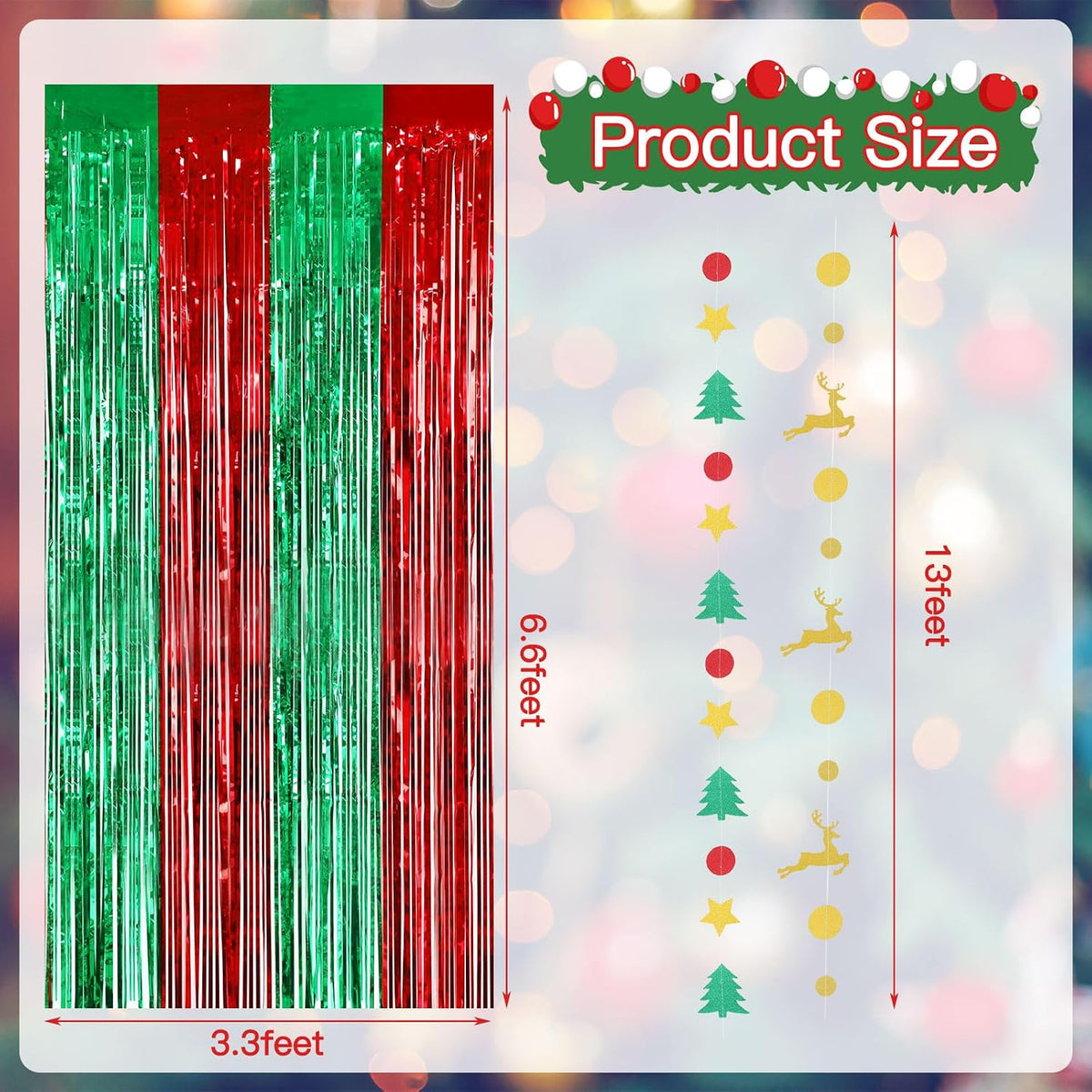JULMELON 4 Pcs Christmas Tinsel Foil Fringe Curtains with Garland Decor