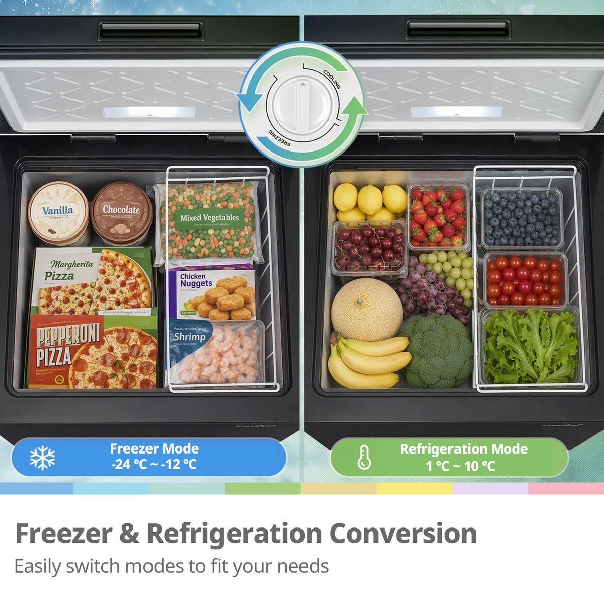 COMFEE' 99L Chest Freezer, Convertible Refrigeration Mode, RCC102BL2UK(E)
