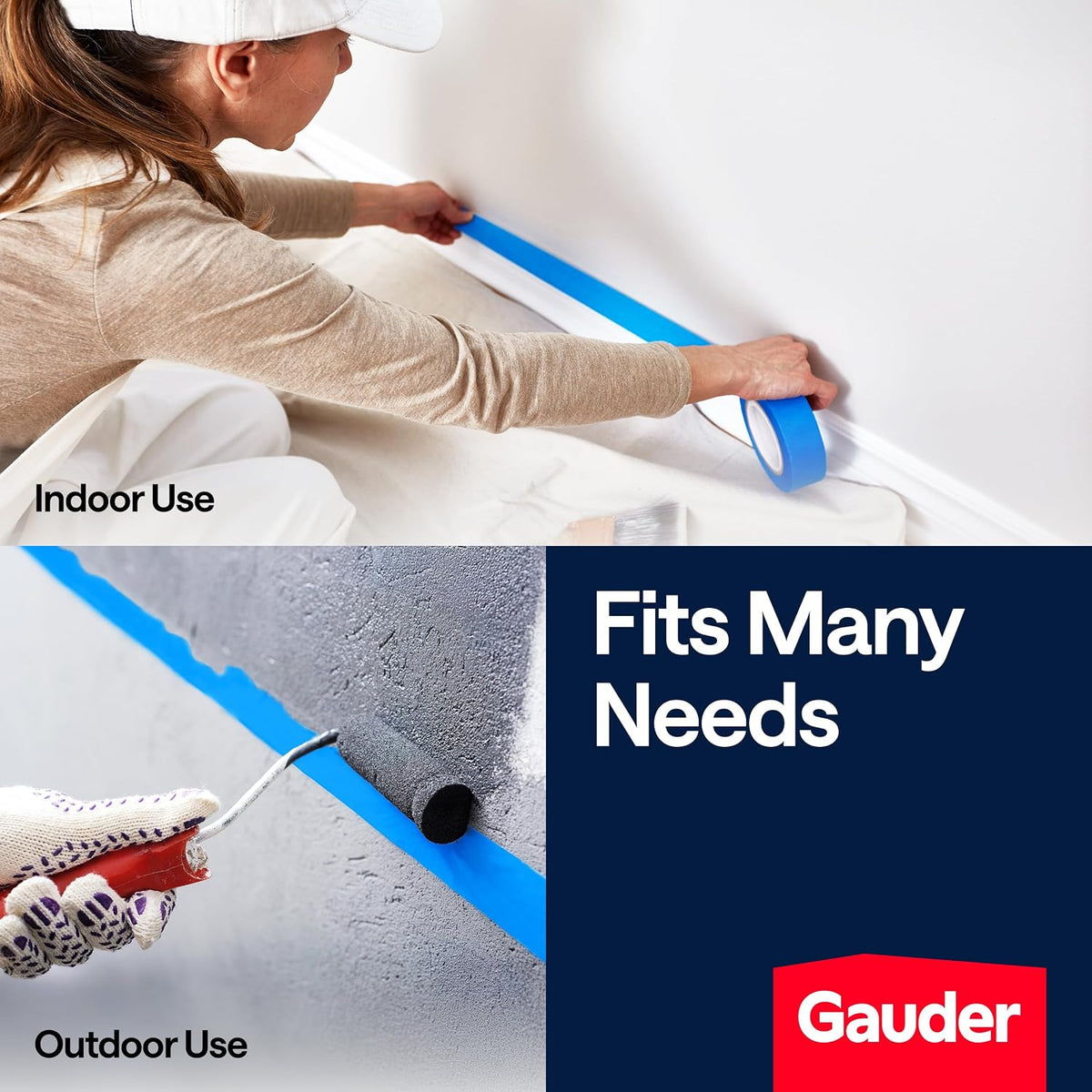 GAUDER Masking Tape for Painting, Blue Painters Tape (1 pc, 24 mm x 50 m)