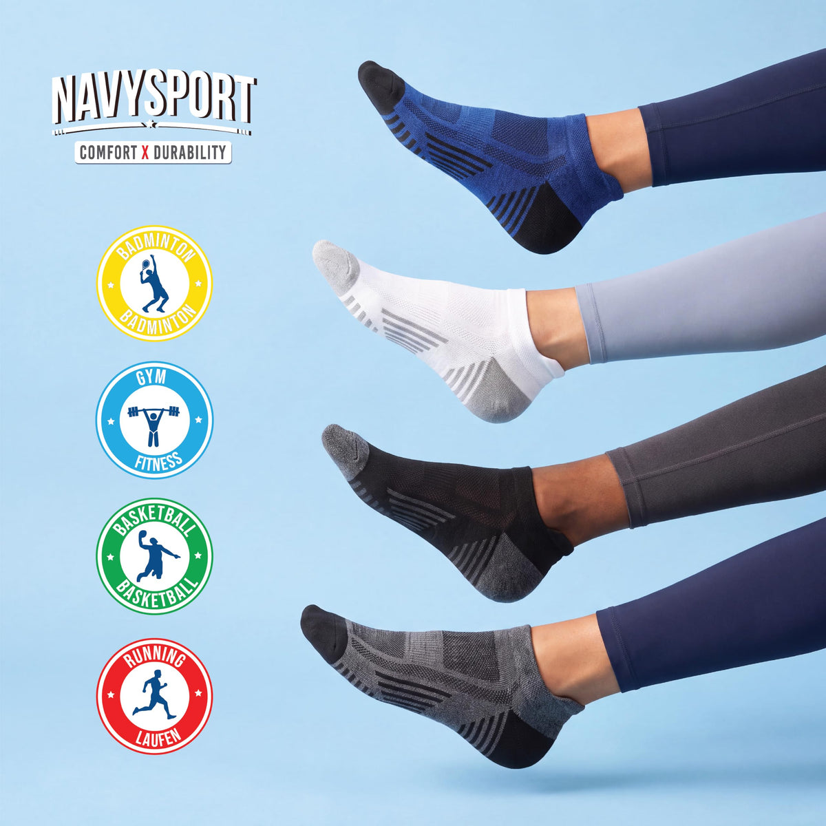 NAVYSPORT Men's Cotton Sports Socks, Pack of 6 Pairs