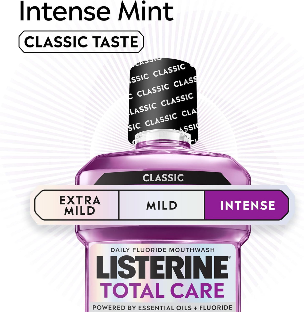 Listerine Total Care Intense Taste Classic Antibacterial Mouthwash (500ml), Fresh Mint Blast Flavour with 6-in-1 Benefits, Helps Reduce Plaque and Freshens Breath