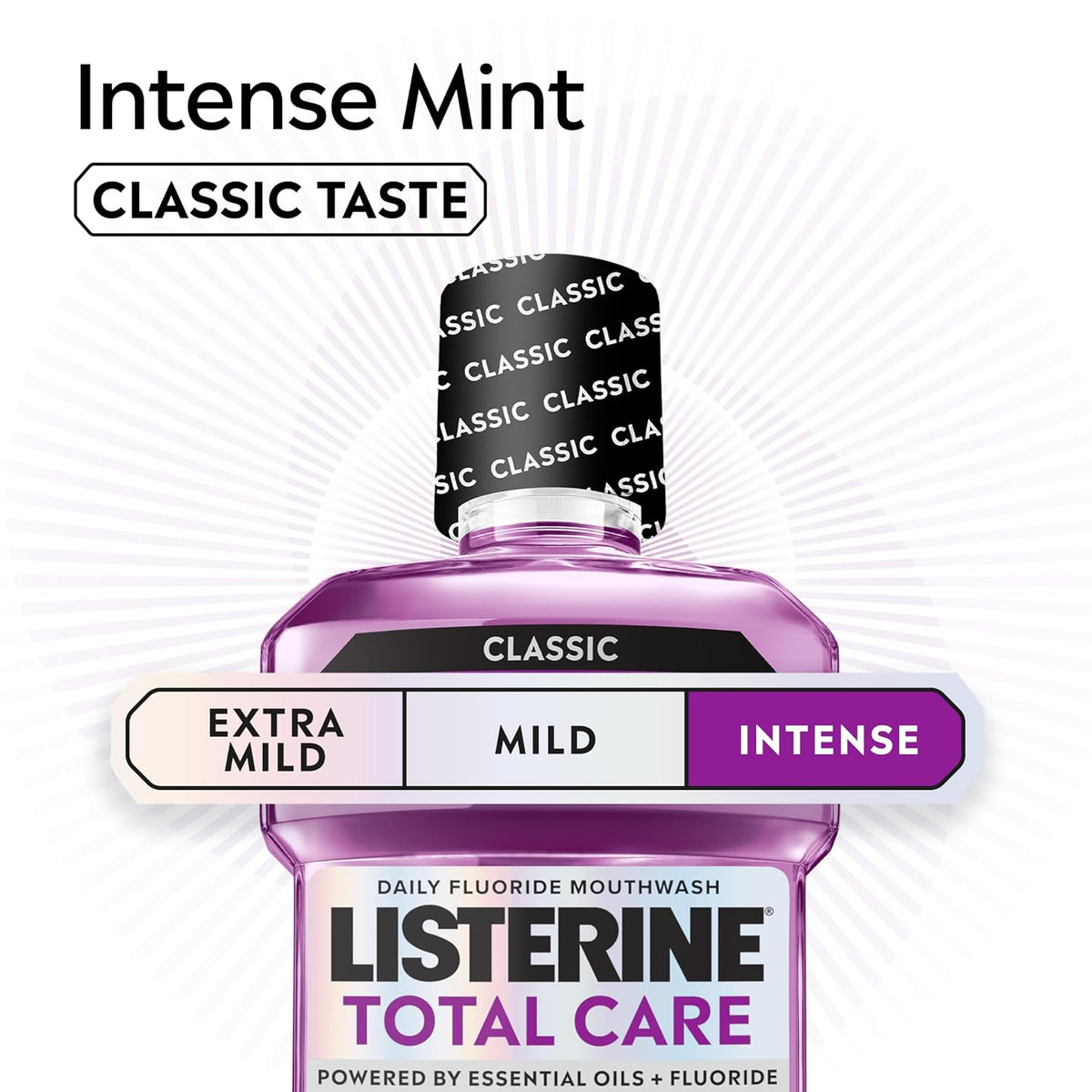 Listerine Total Care Intense Taste Classic Antibacterial Mouthwash (1000ml), Fresh Mint Blast Flavour With 6-in-1 Benefits, Helps Reduce Plaque and Freshens Breath