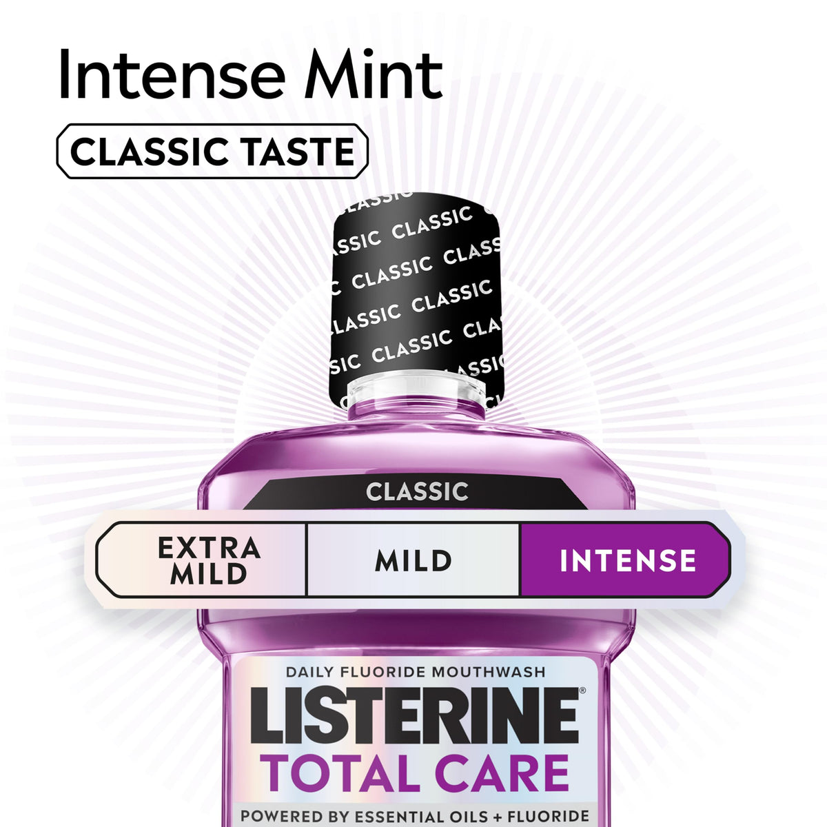 Listerine Total Care Intense Taste Classic Antibacterial Mouthwash (500ml), Fresh Mint Blast Flavour with 6-in-1 Benefits, Helps Reduce Plaque and Freshens Breath