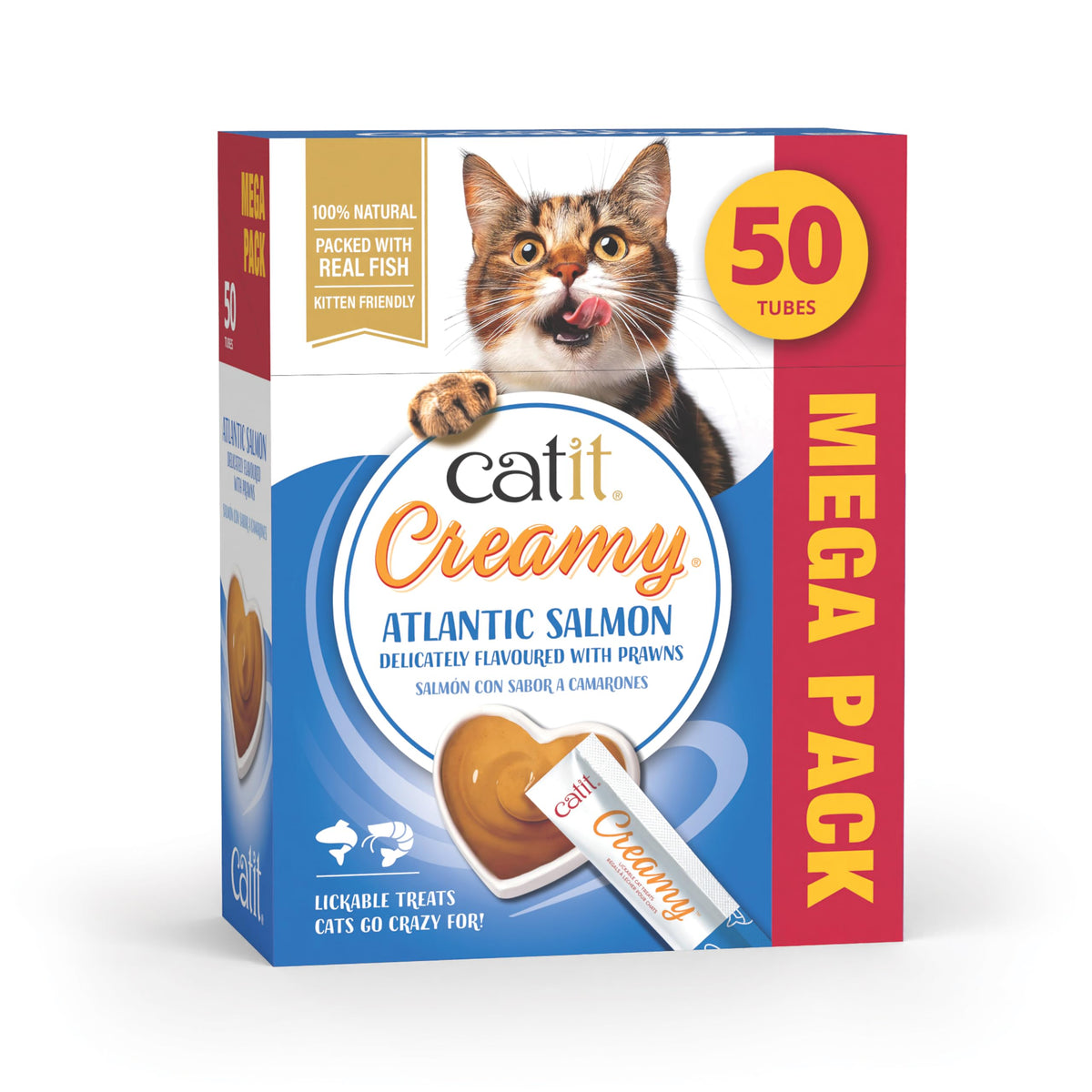 Catit Creamy Salmon & Prawn Lickable Cat Treats for Cats & Kittens 15x10g