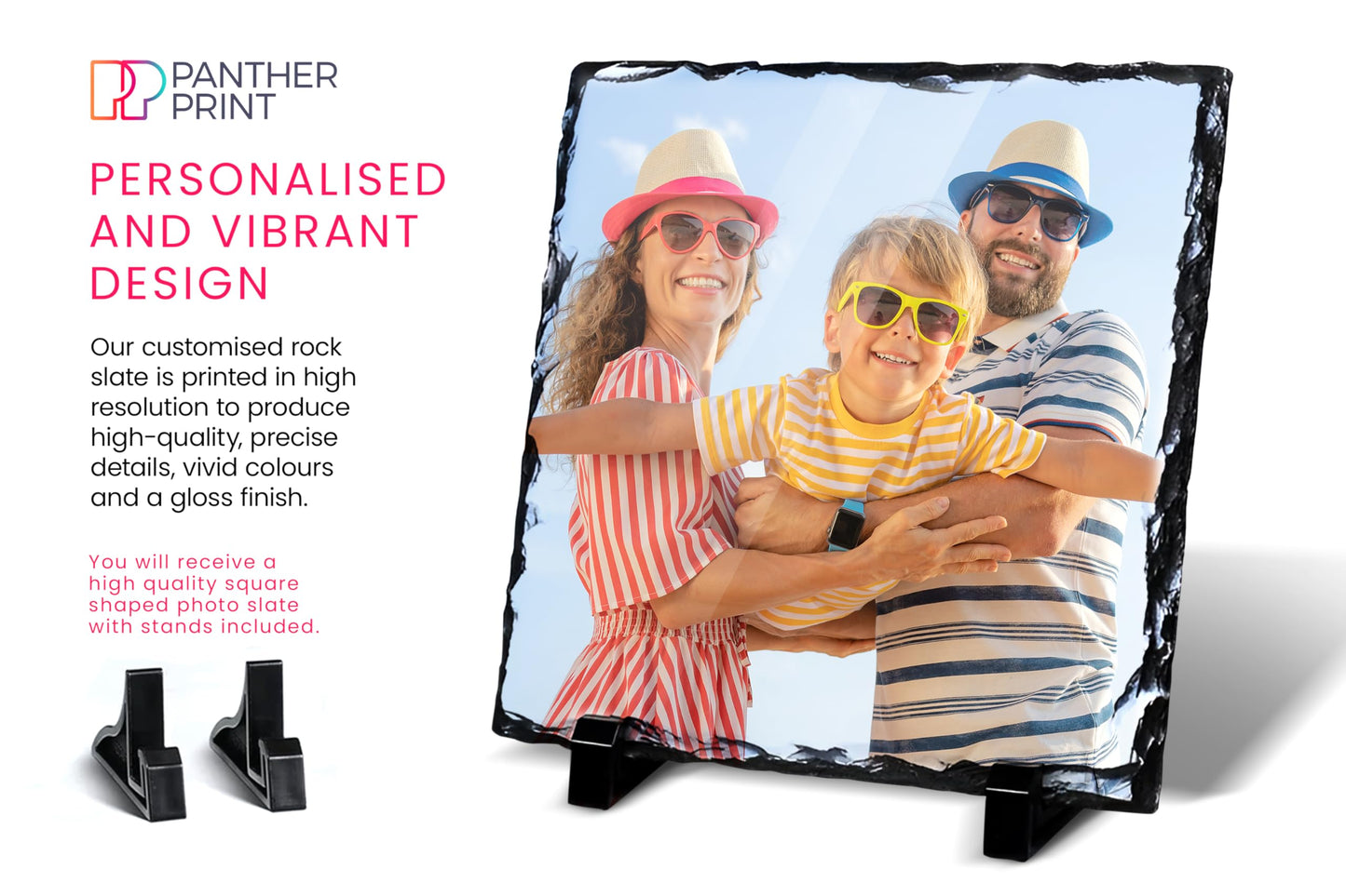 Personalised Photo Slate, 20 x 20cm - Square-Shaped Rock Pictures, Glossy Print & Full Colour Finish - Personalised Picture Gifts in Natural Rock With Carved Edges for Home & Office