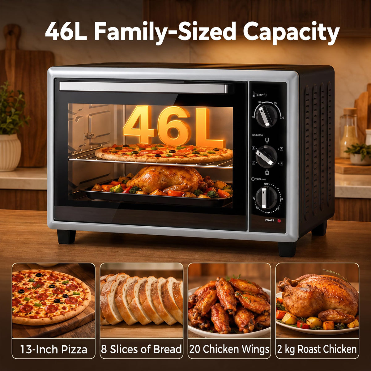 HOMCOM 36L Mini Oven with Convection, Rotisserie, Preheat, 1500 W, Black