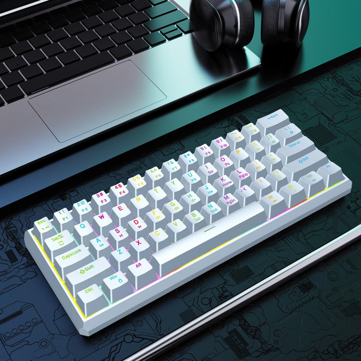 Snpurdiri Wired Mechanical Gaming Keyboard, 60% Size, LED Backlight, 61 Keys, Small Wired Office Keyboard for Windows Laptop/PC, Mac (Black-Red, Blue Switches)