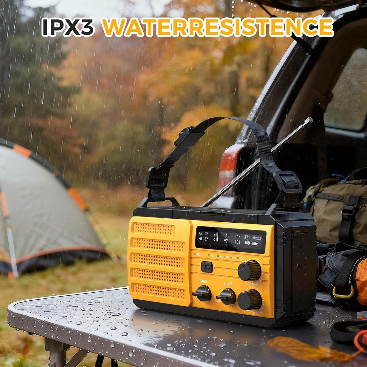 8000mAh Emergency Wind Up Radio, Hand Crank Solar, AM/FM Radio with 3-Mode Flashlight, 2-Mode Reading Lamp, SOS Alarm with USB Phone Charger for Emergency Outdoor