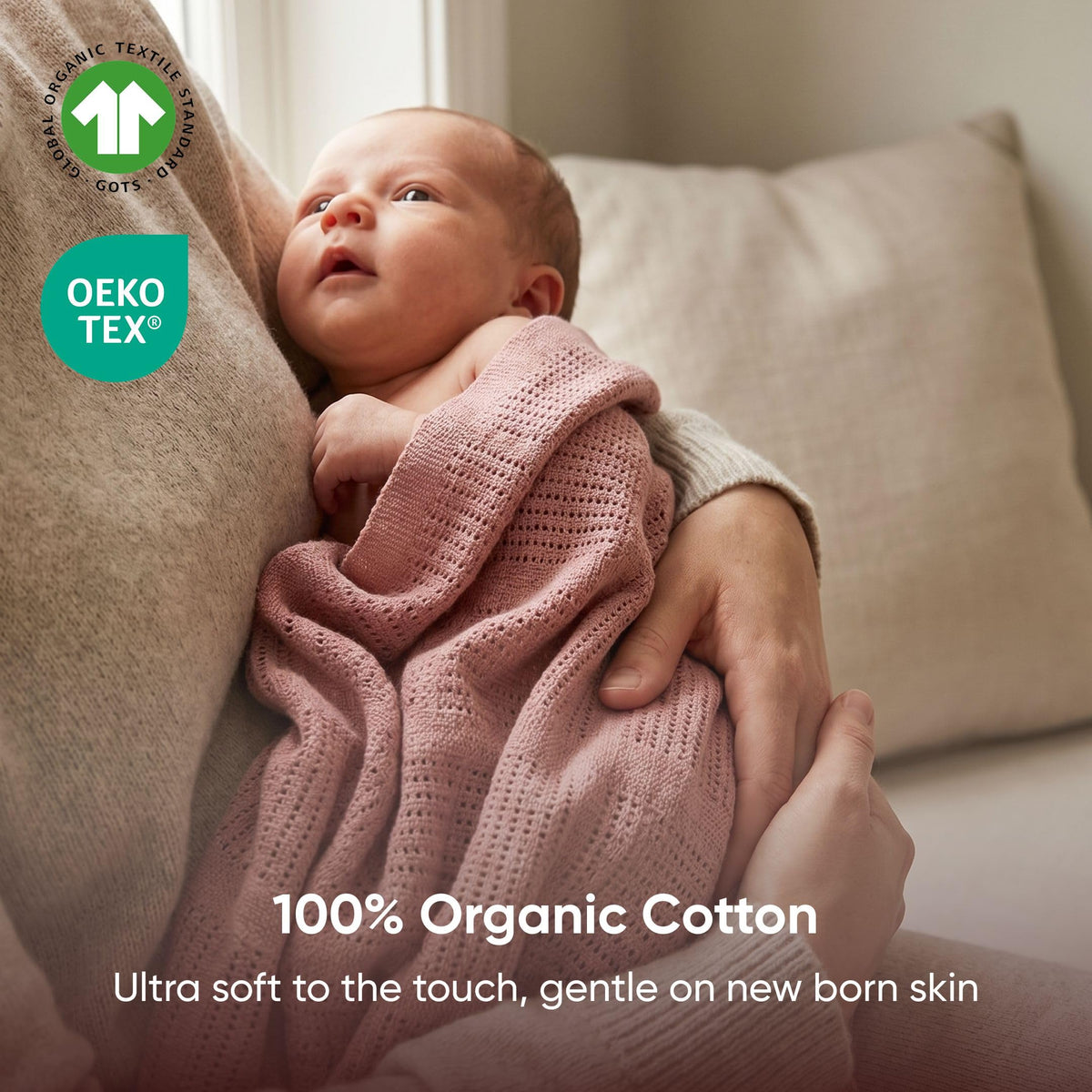 Bloomsbury Mill - Cellular Blankets Baby - 100% Organic Cotton - 2 Pack - Cloud - White - Newborn Essentials - Soft Breathable Baby Blankets for Pram, Cot, Moses Basket - 75x95cm