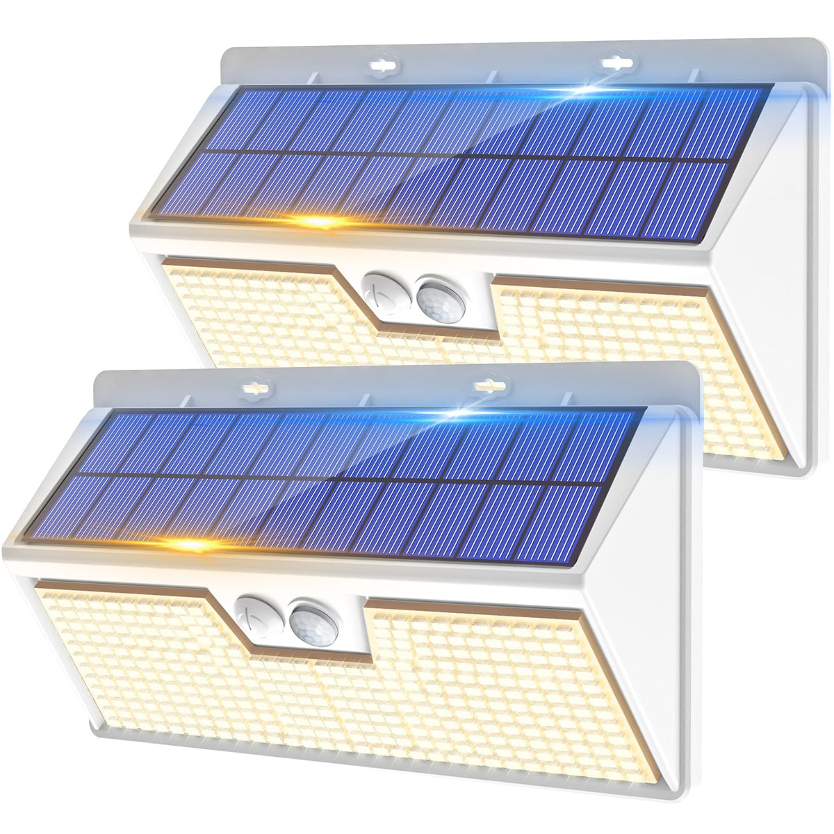 vighep Solar Security Lights Outdoor Motion Sensor, White 318LED Led Solar Powered Light with 3 Lighting Modes, IP65 Waterproof Wireless Pir Wall Light for Outside Garden Fence Yard-Warm White