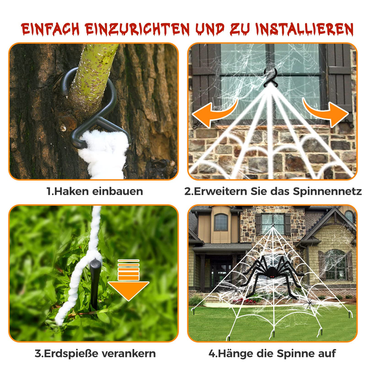 BOSONER 200'' Giant Spider Web Halloween Decorations + 50'' Large Spider